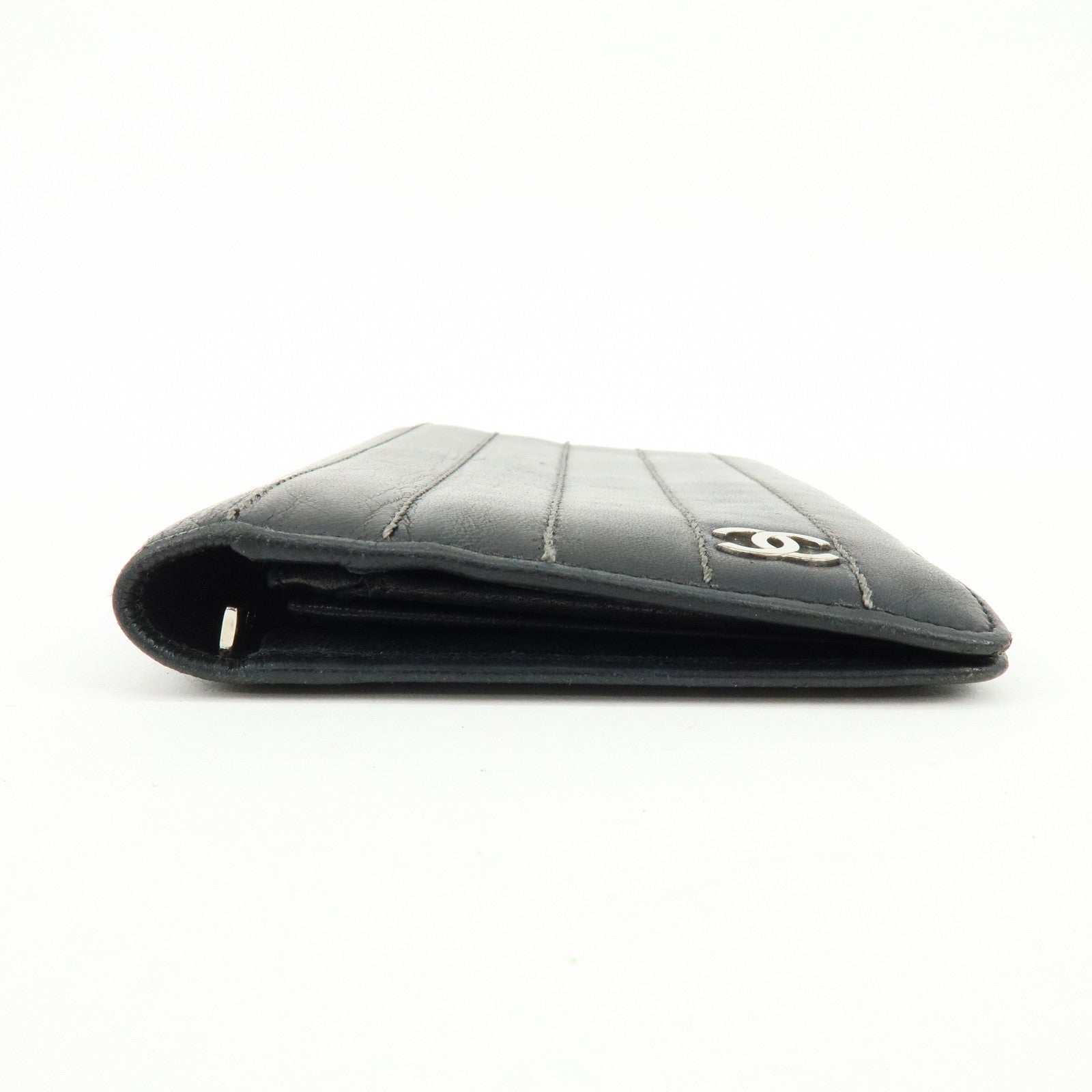 CHANEL COCO Mark Leather Bi-fold Flap Long Wallet Black