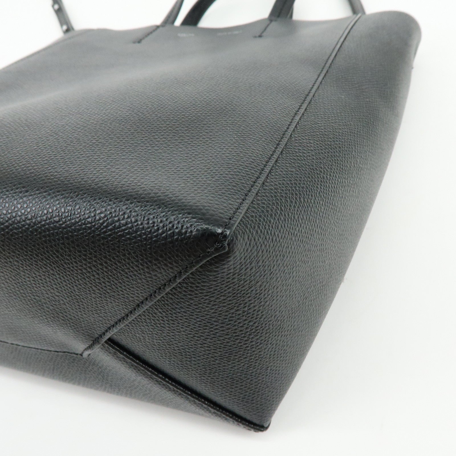 CELINE Vertical Cabas Leather 2Way Bag Hand Bag Shoulder Bag Black