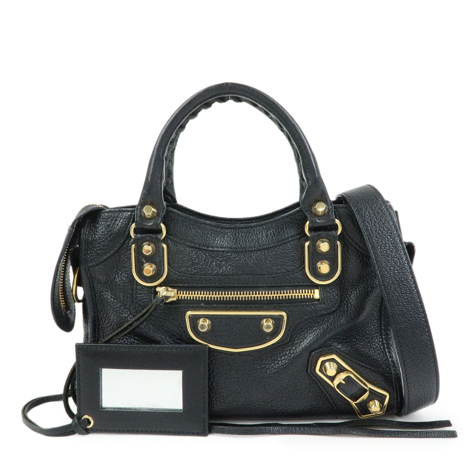 BALENCIAGA Classic Mini City Leather 2Way Bag Hand Bag Black 390160