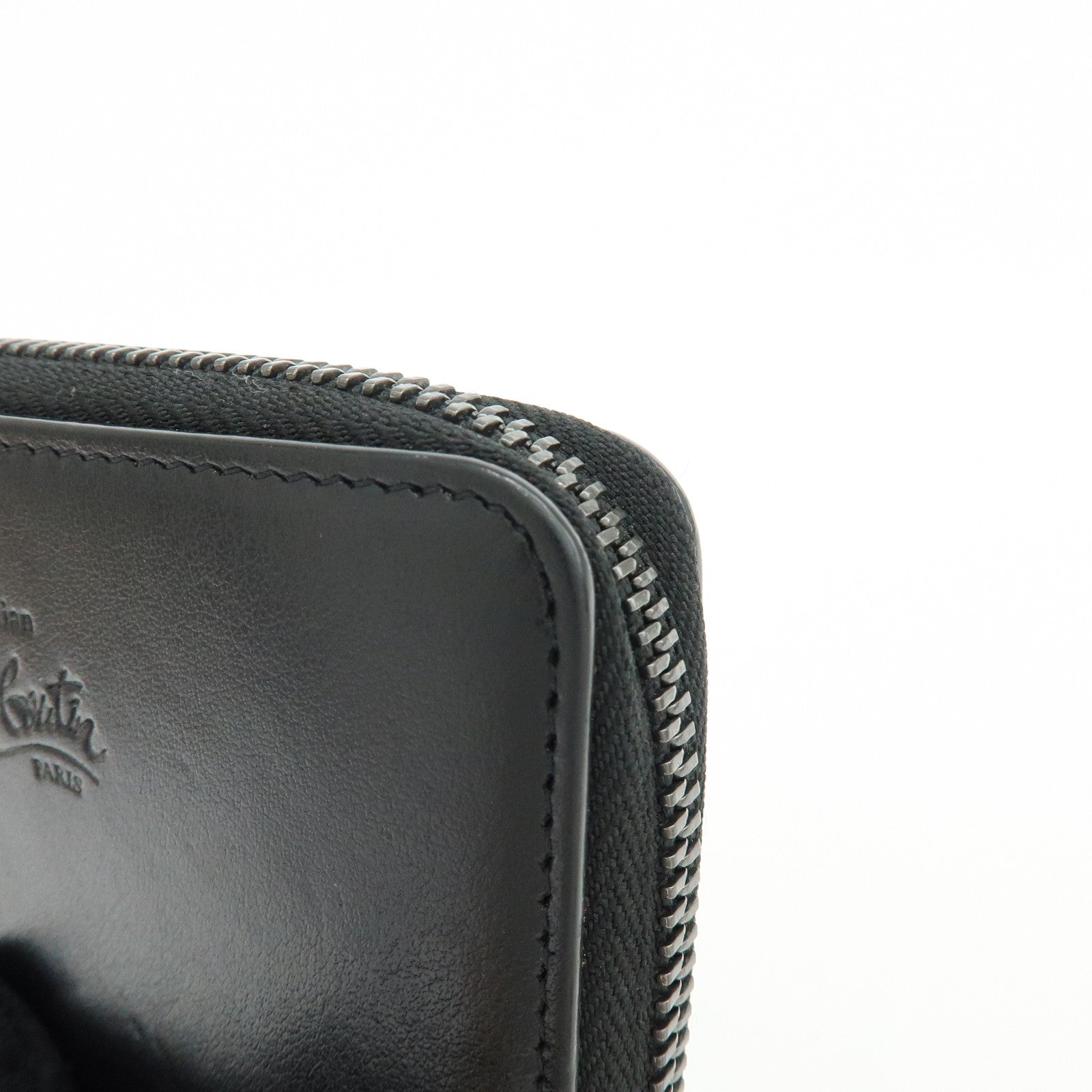 Christian Louboutin Leather Studs Compact Wallet Coin Case Black