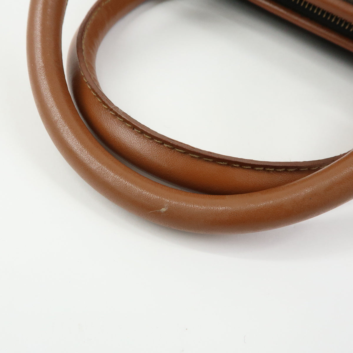 FENDI Pequin PVC Leather Boston Bag Hand Bag Brown Beige Black