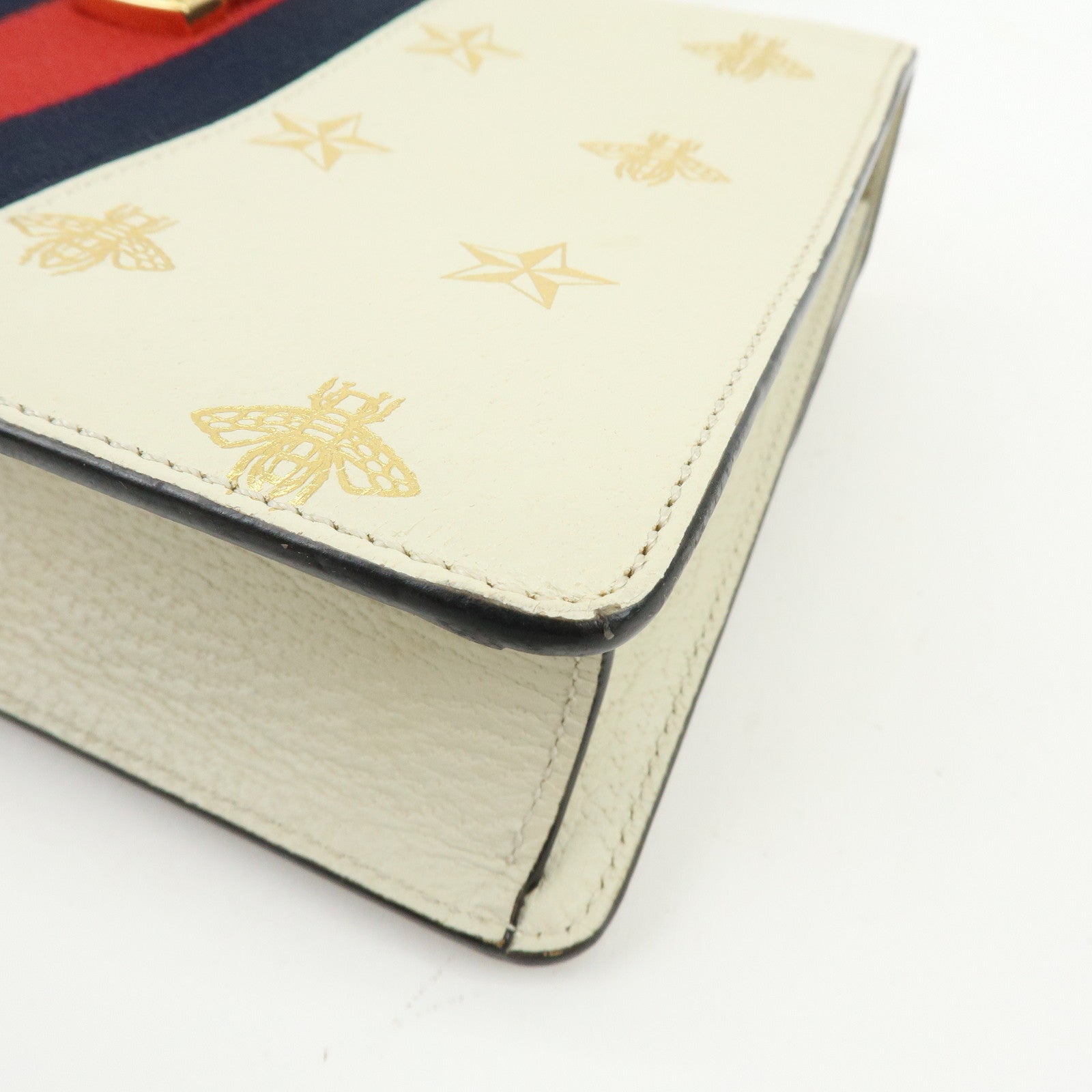 GUCCI Sylvie Sherry Calf Leather Shoulder Bag Ivory Bee & Star 524405