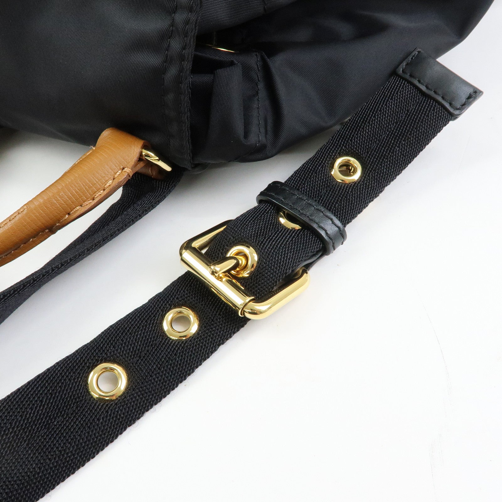 BURBERRY Nylon Leather Backpack Rucksack Gold Chain Black