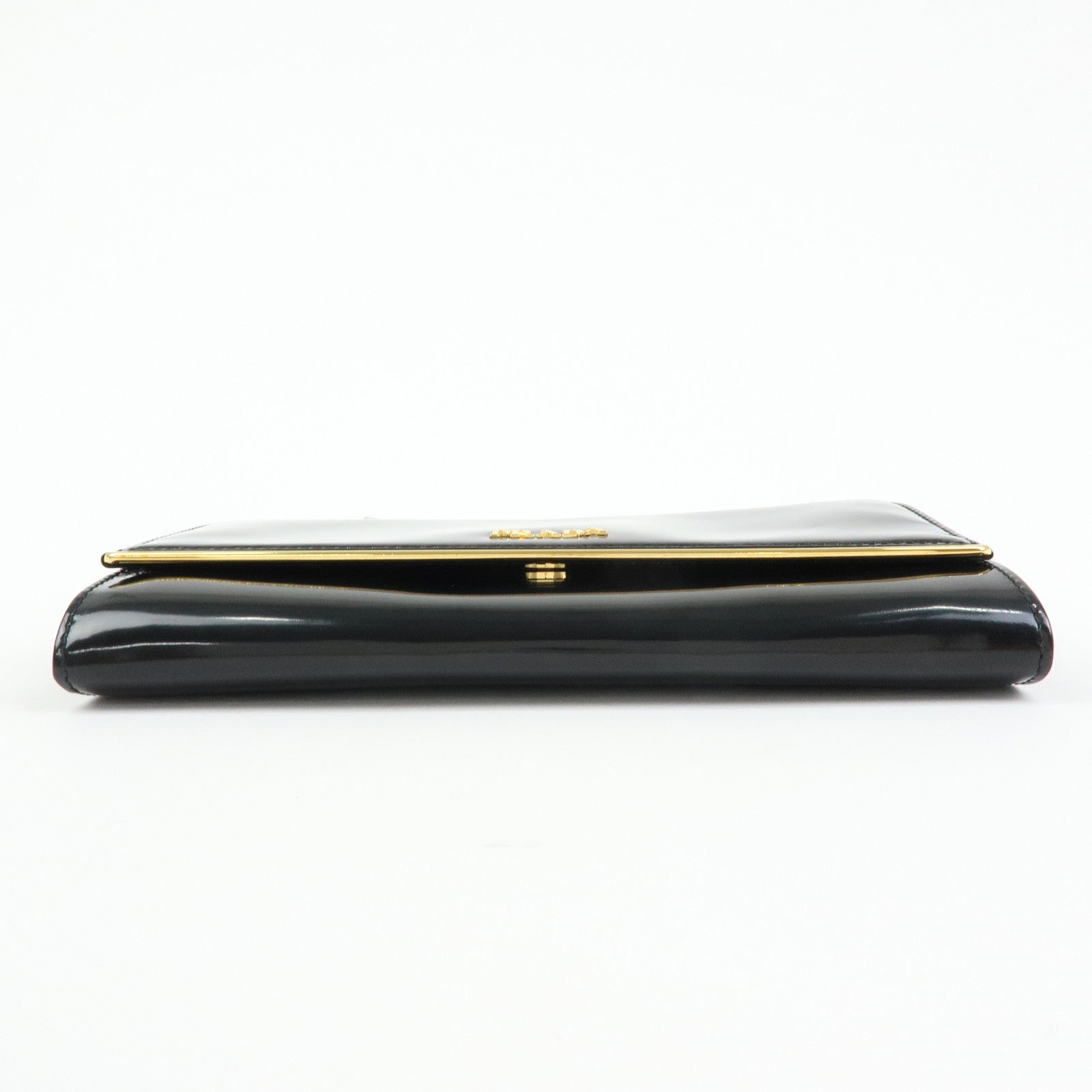 Prada Patent Leather Chain Long Wallet Shoulder Bag Black BT0920