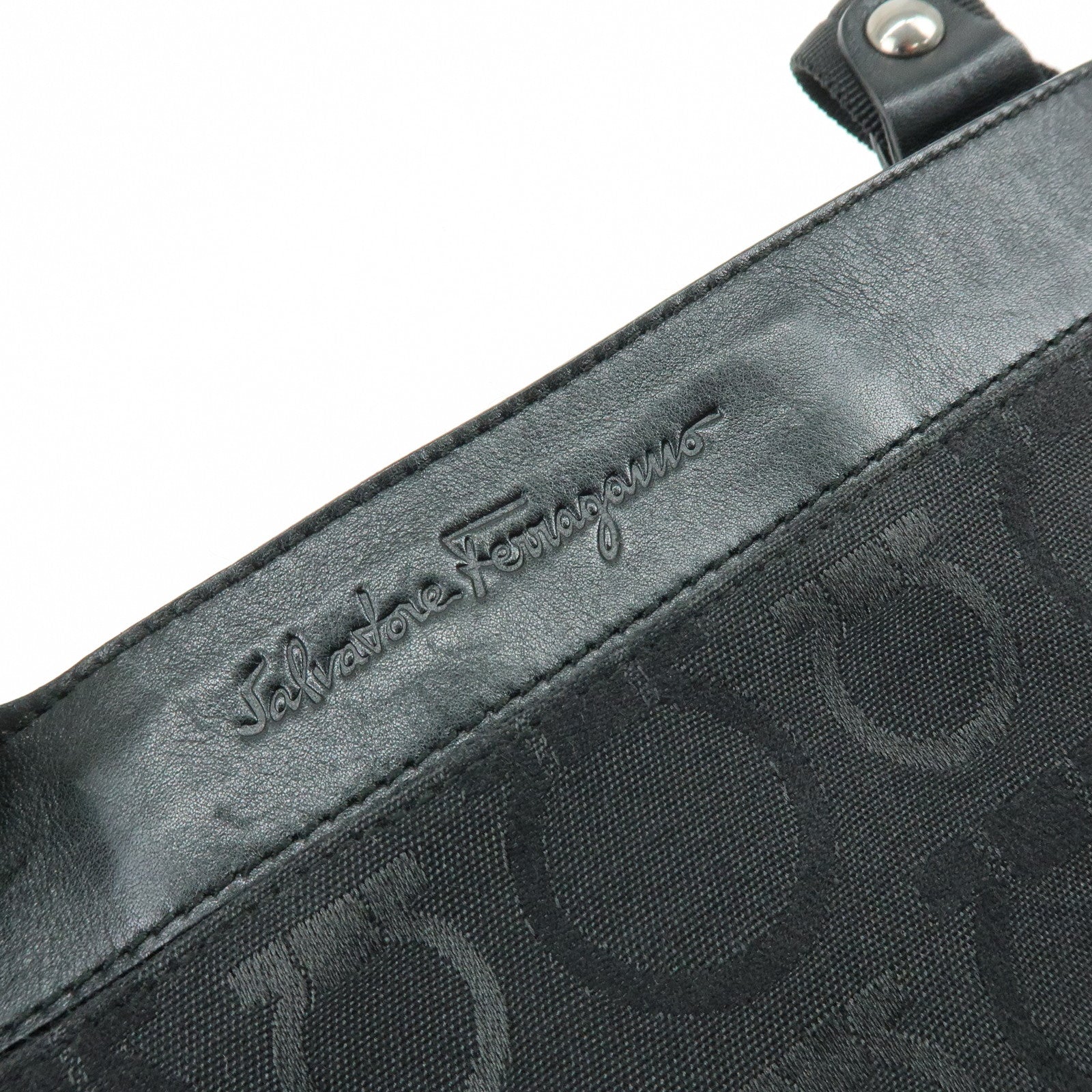 Ferragamo Gancini Canvas Leather Shoulder Bag Crossbody Bag Black