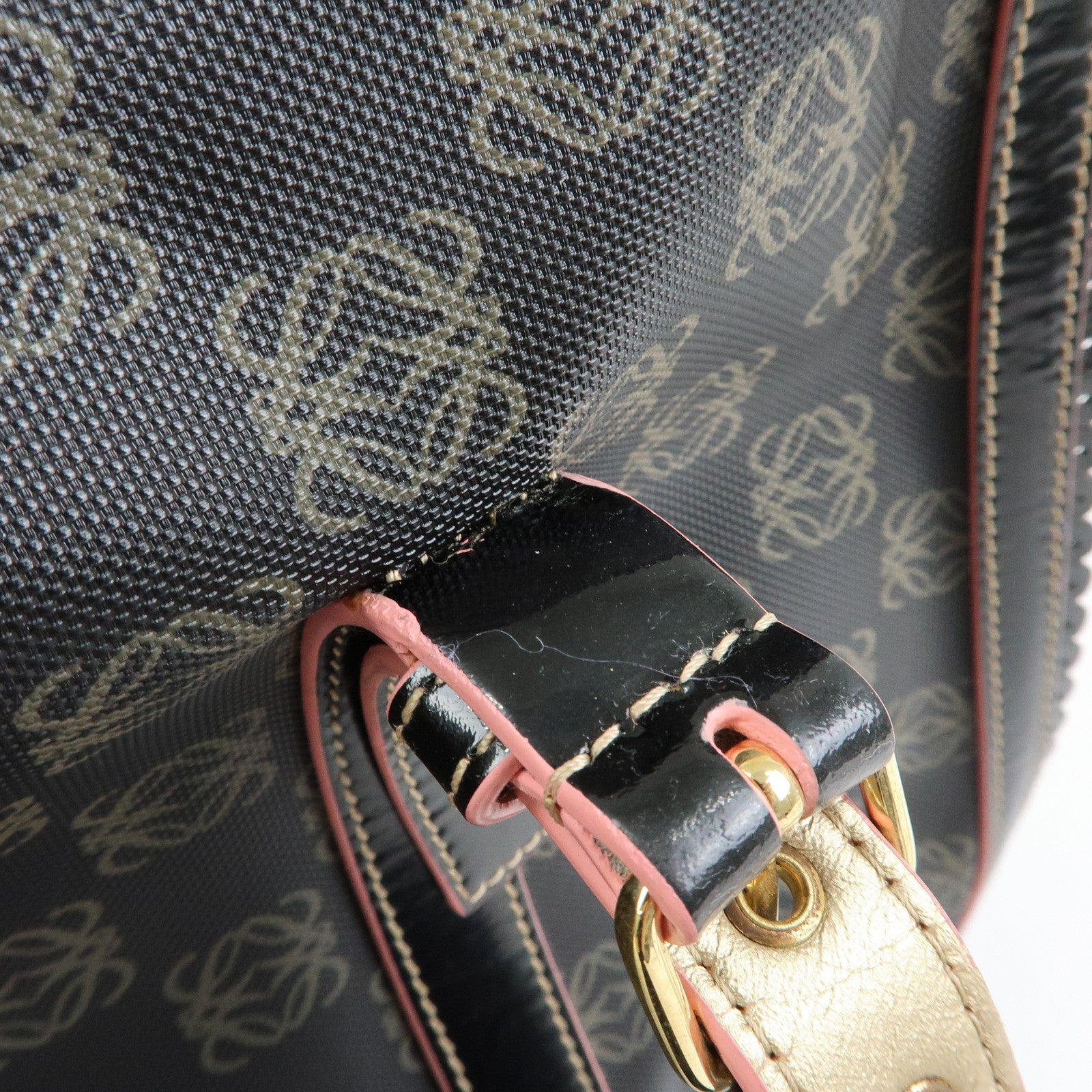 LOEWE Anagram PVC Patent Leather Tote Bag Shoulder Bag Black Pink