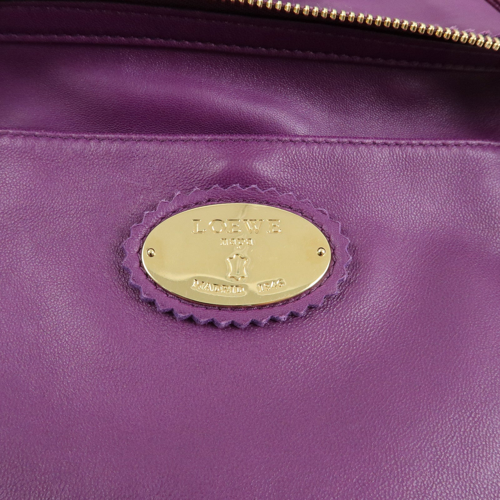 LOEWE Anagram Nappa Leather Shoulder Bag Hand Bag Brown Purple