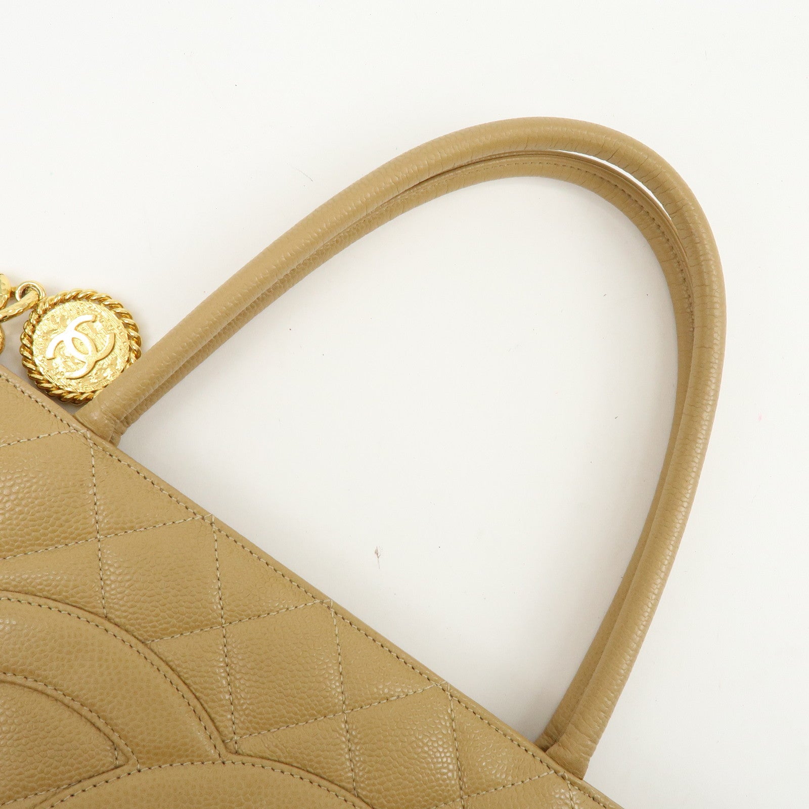 CHANEL Medallion Matelasse COCO Mark Tote Bag Hand Bag Beige A01804