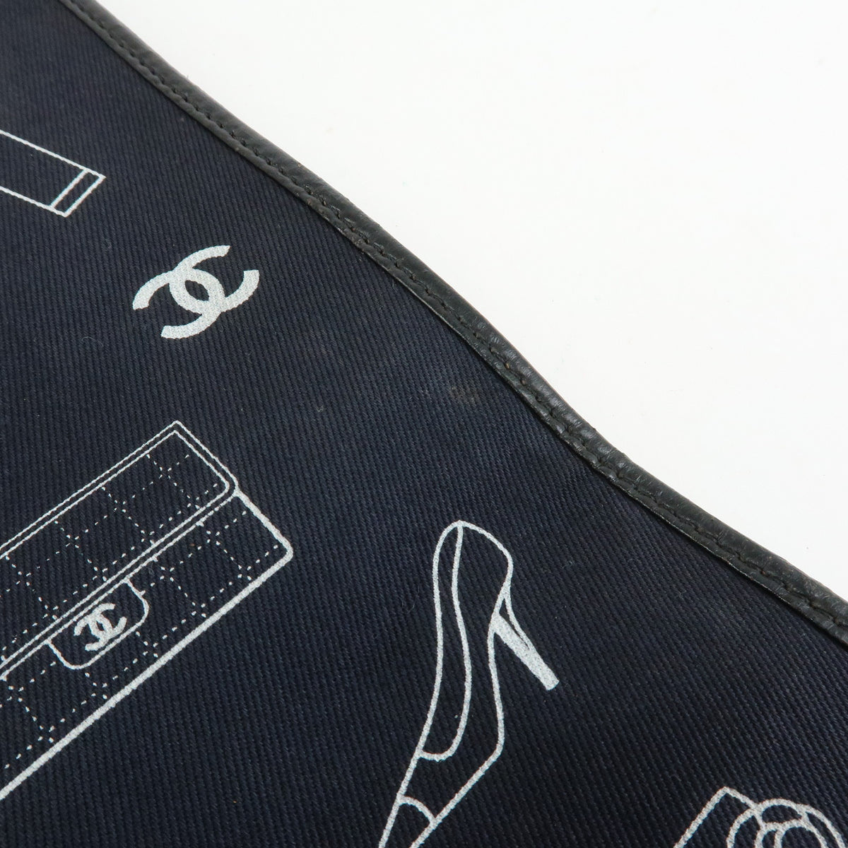 CHANEL Icon Line Canvas Leather Tote Bag Hand Bag Black