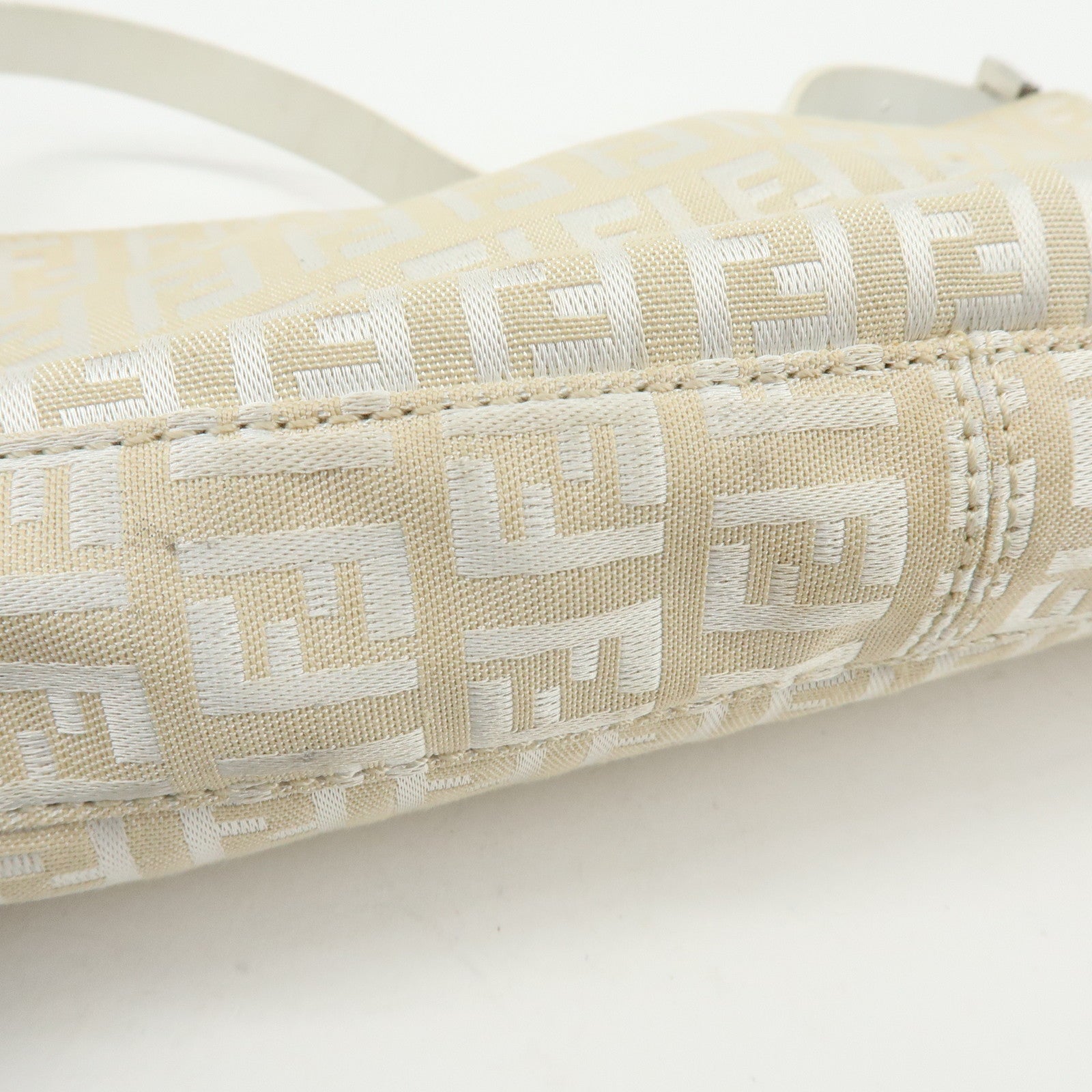 FENDI Zucchino Canvas Leather Shoulder Bag Hand Bag Beige White 8BR042