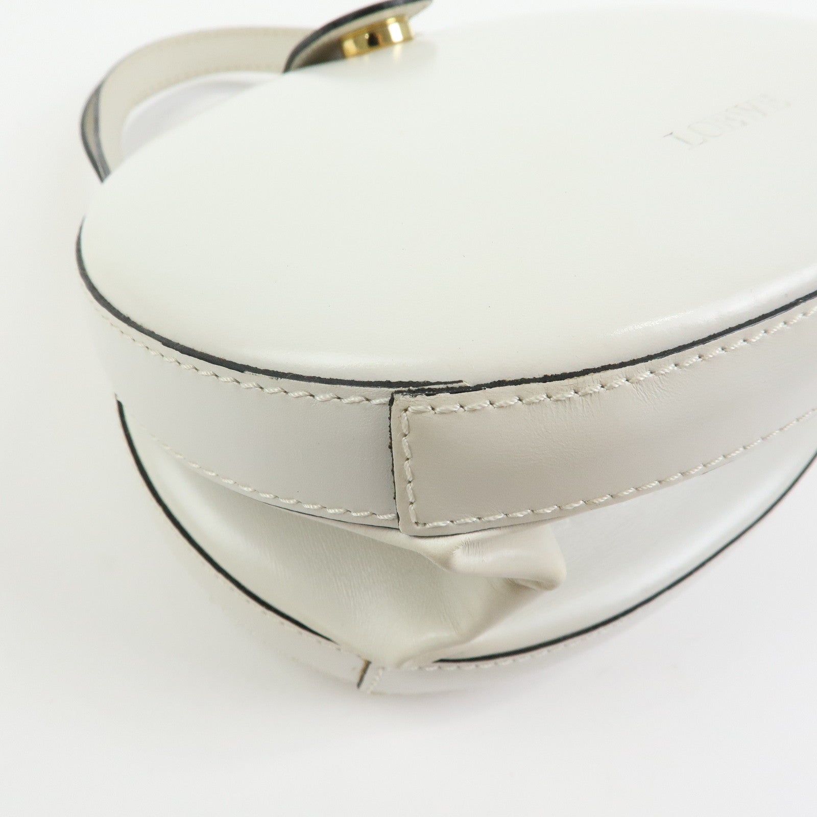 Loewe Logo Round Leather Hand Bag White