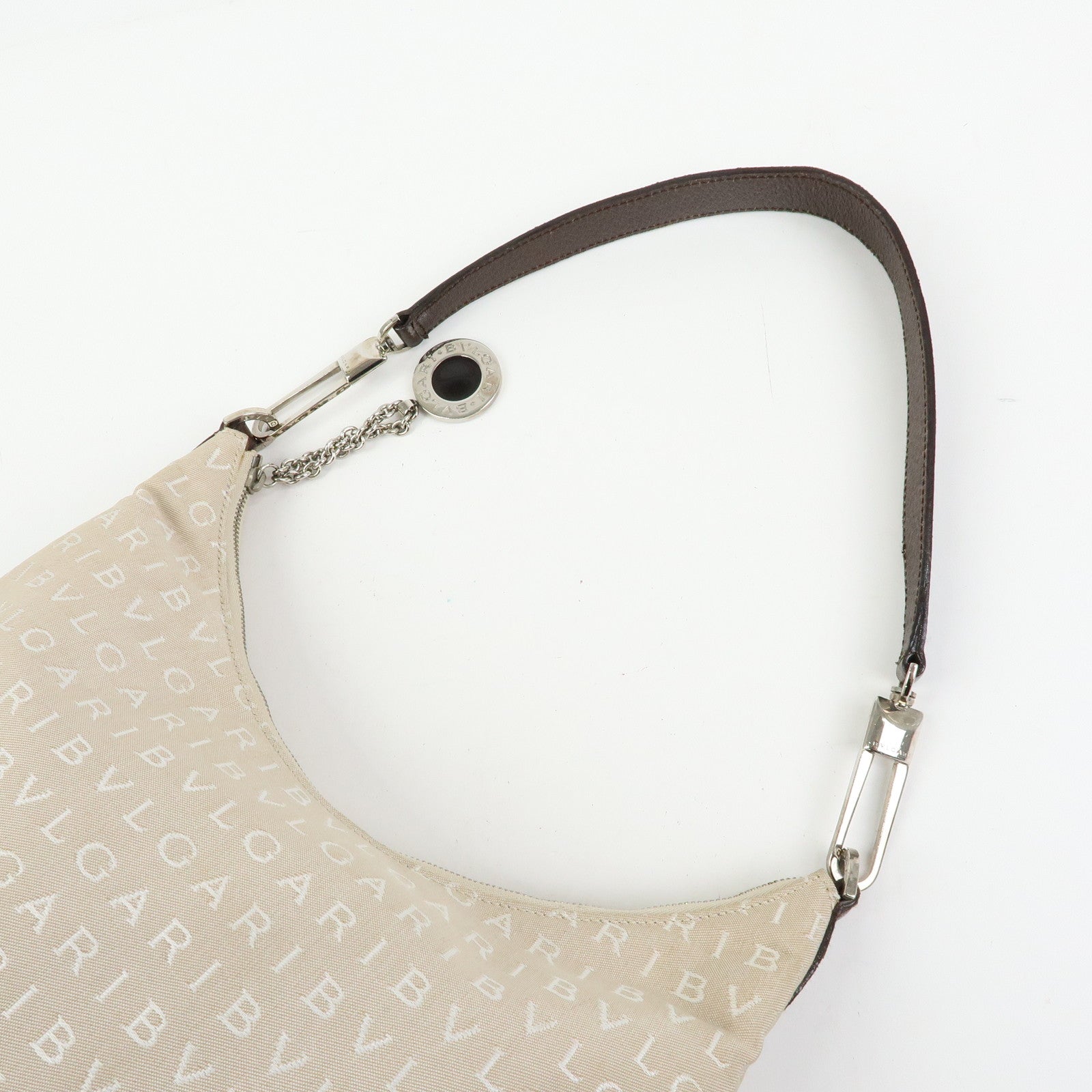BVLGARI Logo Mania Canvas Shoulder Bag Hand Bag Beige
