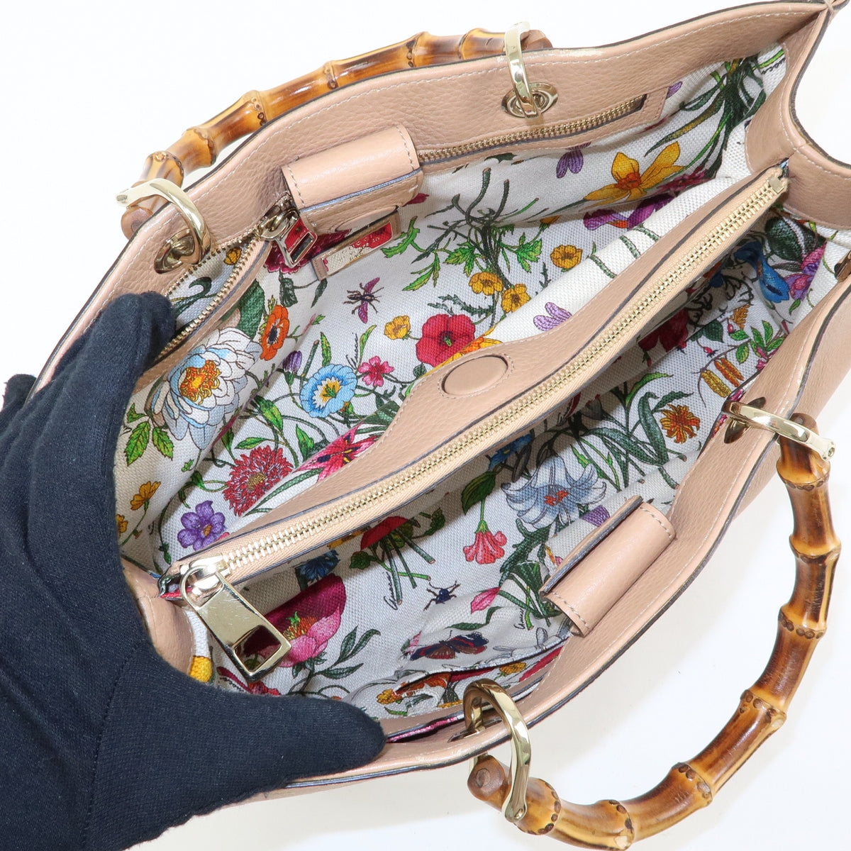 GUCCI Bamboo Shopper Medium 2Way Bag Shoulder Bag Hand Bag Beige 323660