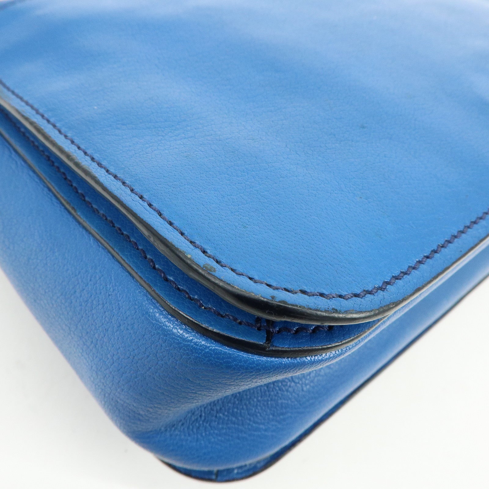 MIU MIU Logo Madras Leather Flap 2Way Bag Hand Bag Blue Navy
