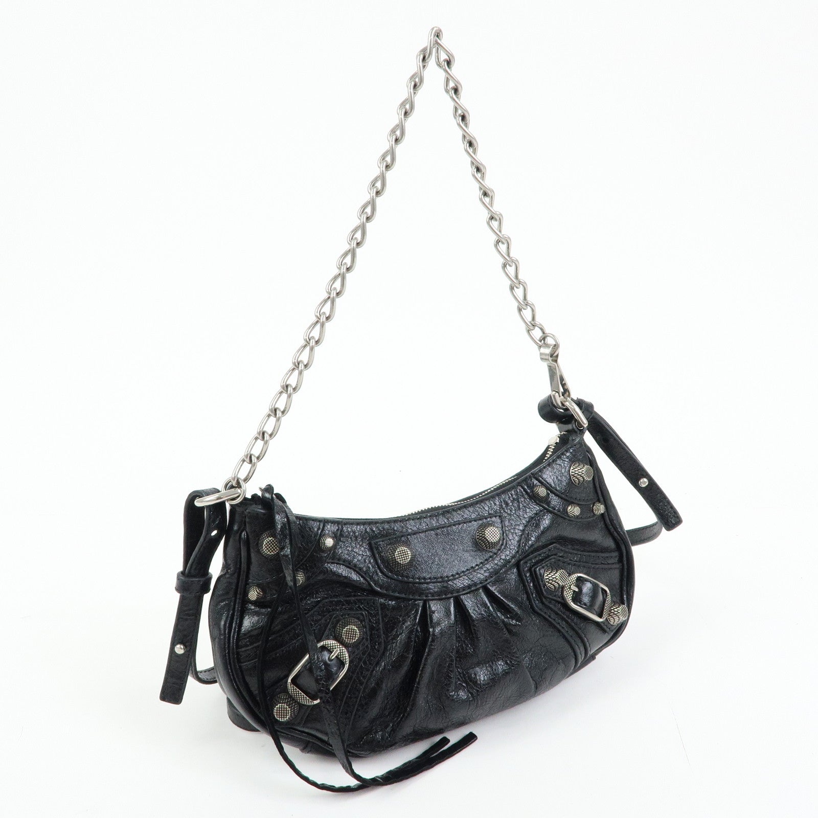 BALENCIAGA Le Cagole Mini Leather Chain Shoulder Bag Black 695814
