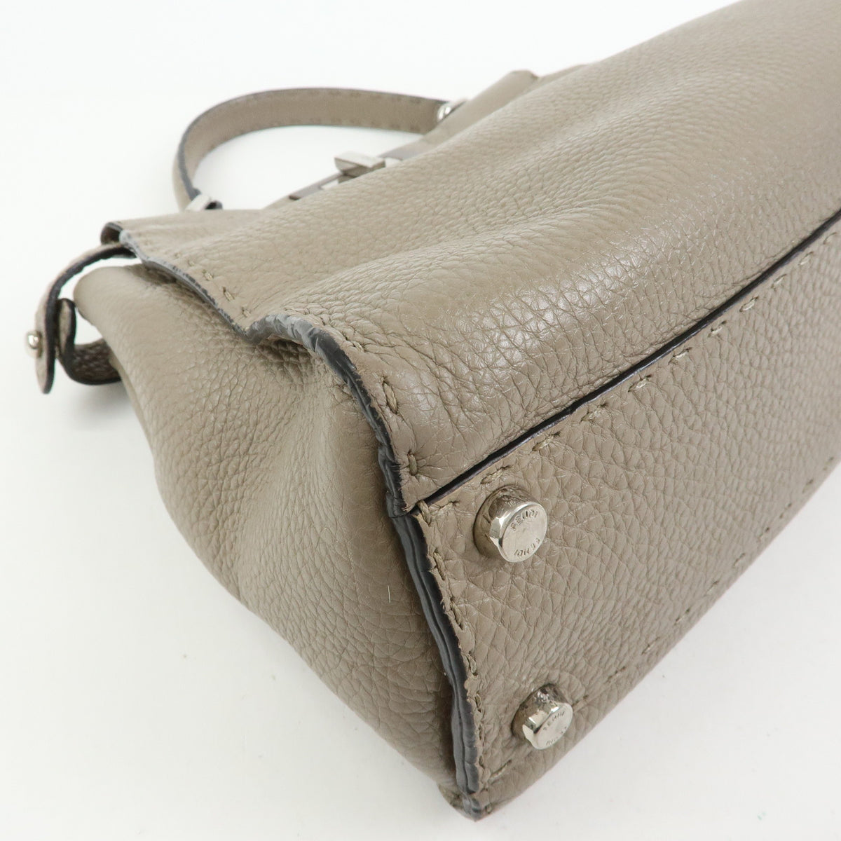 FENDI Peekaboo Medium Leather 2Way Bag Hand Shoulder Bag Greige 8BN290