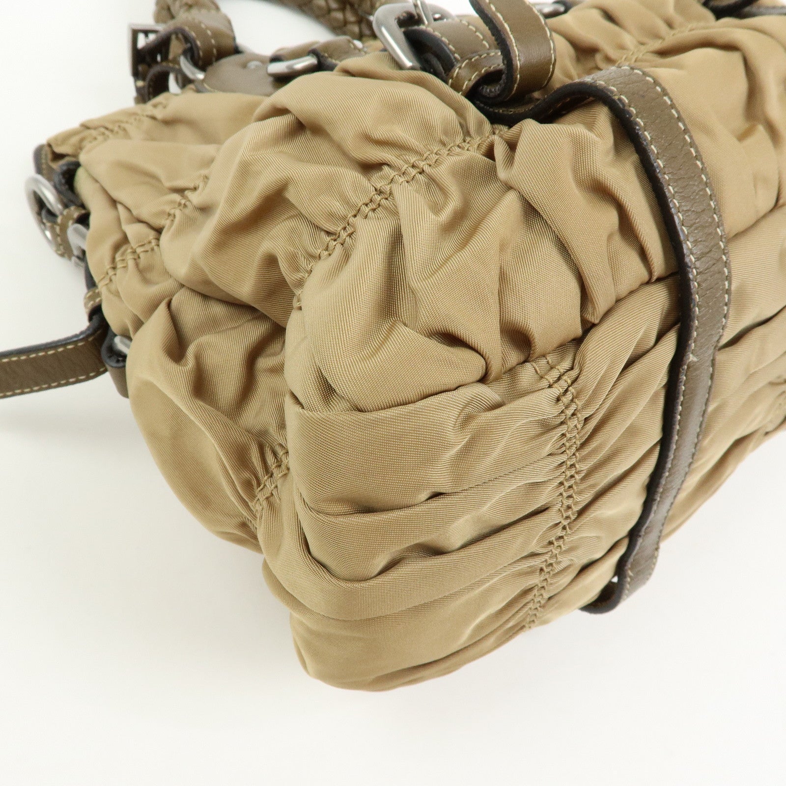 PRADA Triangle Logo Nylon Leather Tessuto Gaufre Hand Bag Brown