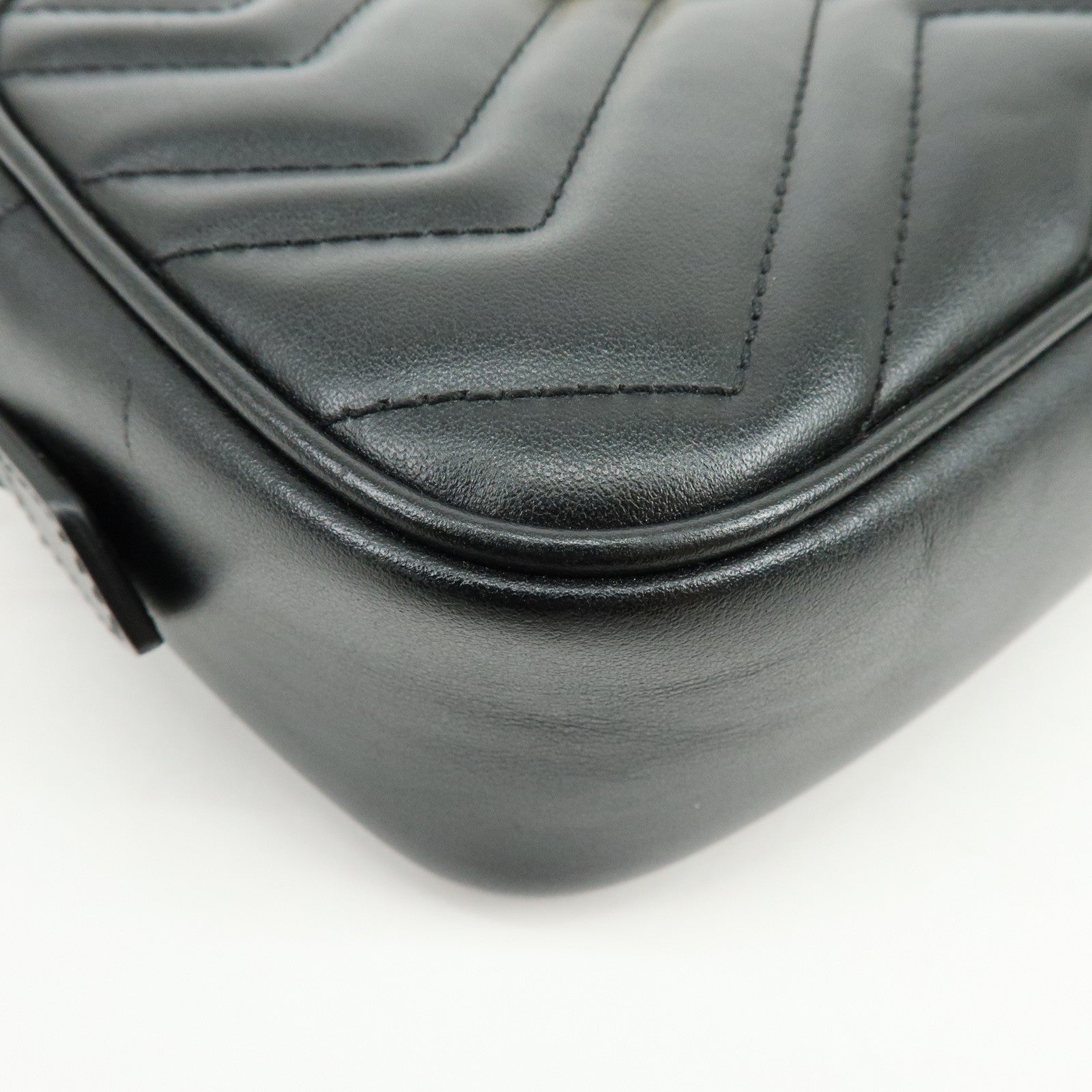 GUCCI GG Marmont Double G Leather Chain Shoulder Bag Black 448065