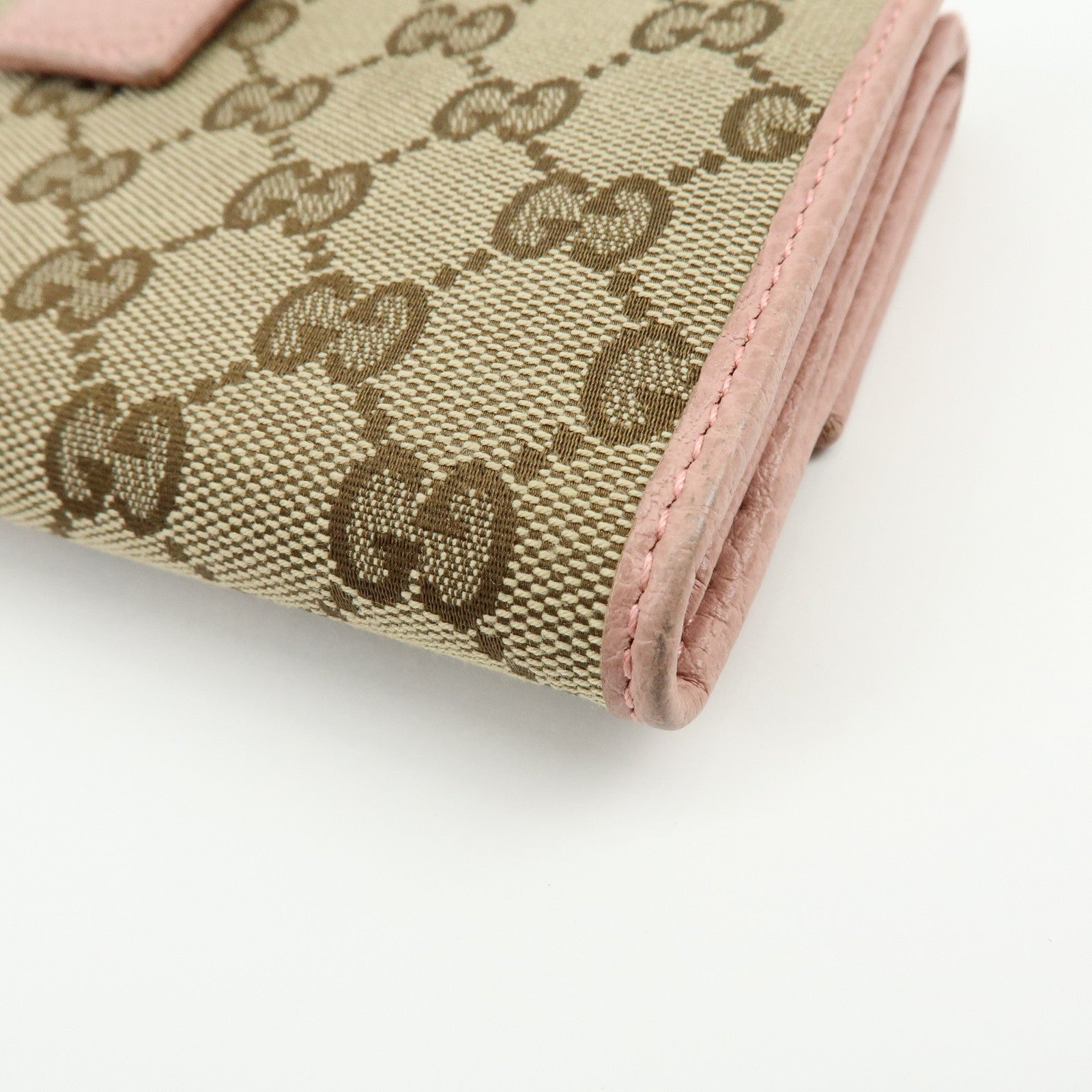 GUCCI GG Canvas Leather W Hook Bi-fold Long Wallet Beige Pink 231841