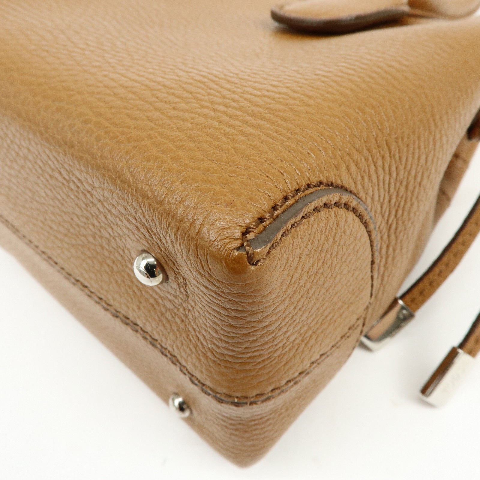 TOD'S Logo Leather Shoulder Bag Hand Bag Tote Bag Camel Brown