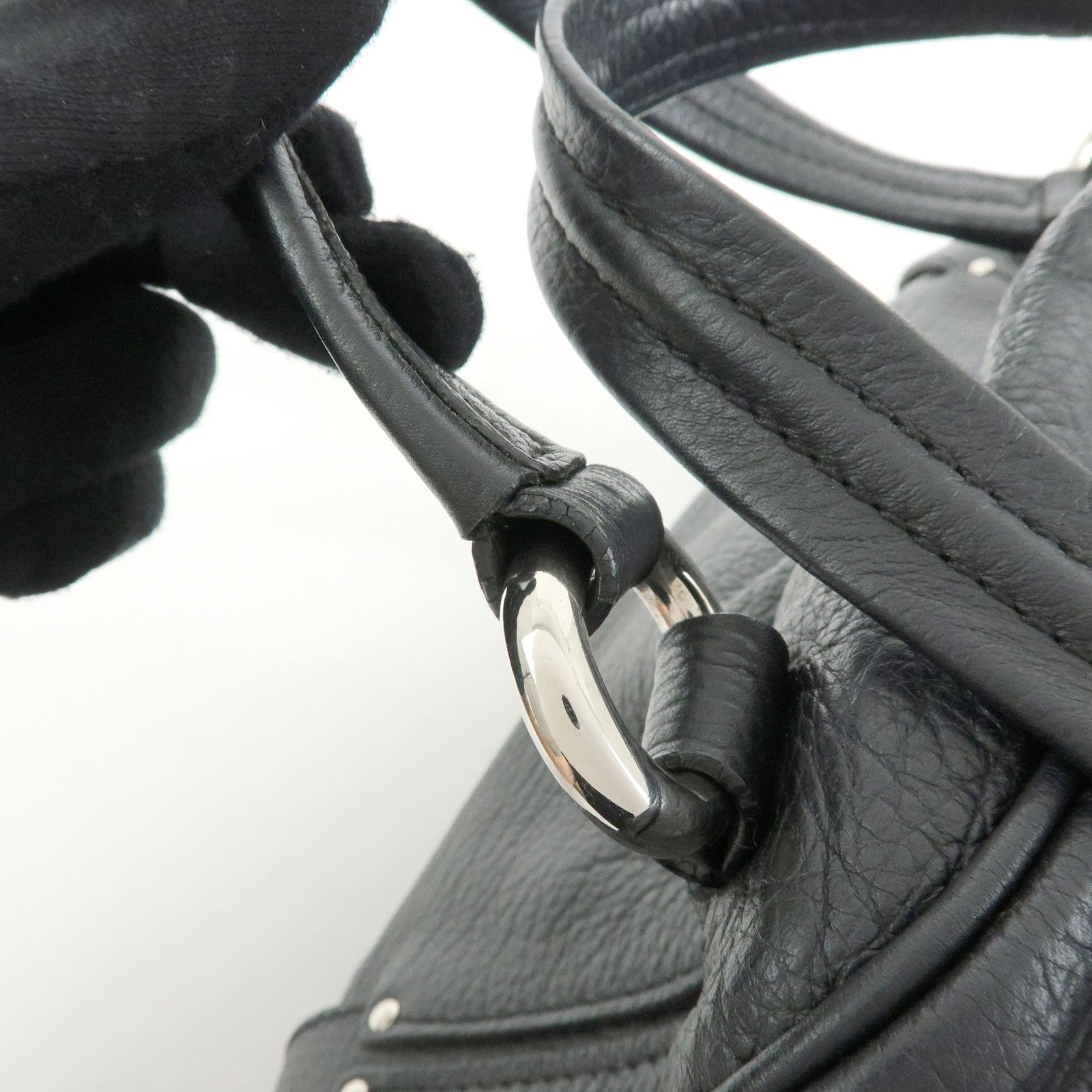 CELINE Macadam Leather Shoulder Bag Hand Bag Black