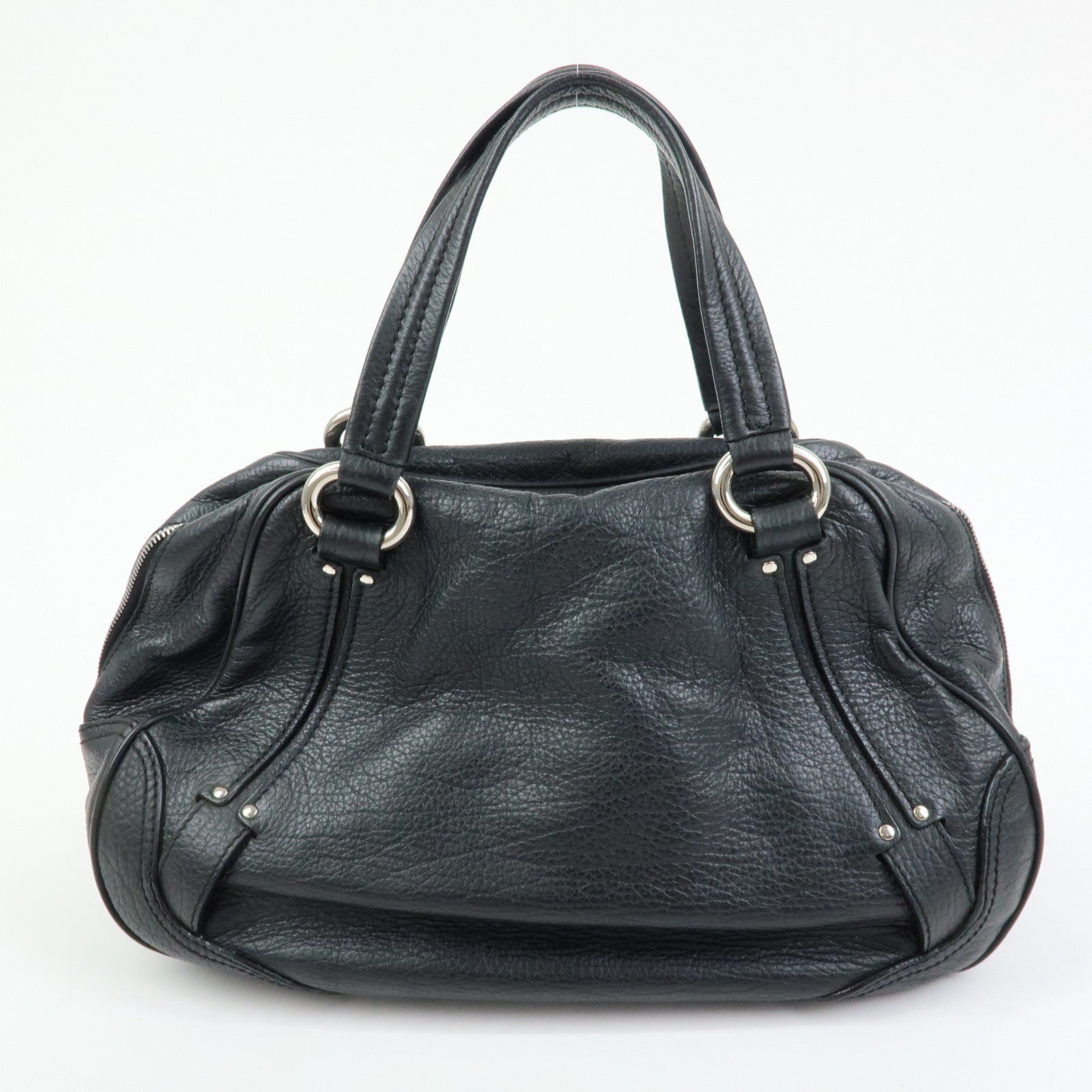 CELINE Macadam Leather Shoulder Bag Hand Bag Black