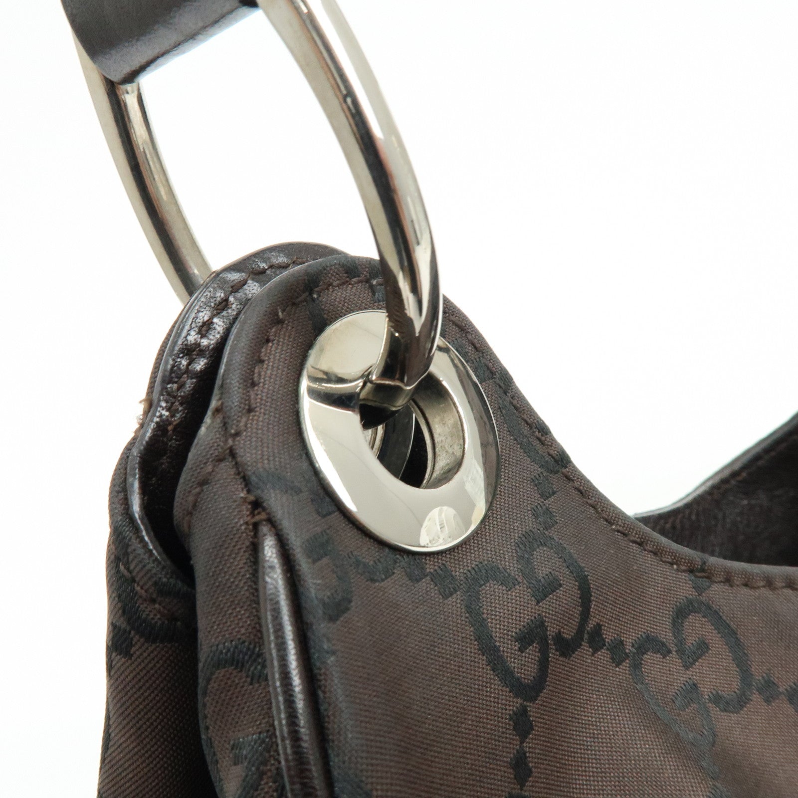 GUCCI GG Nylon Leather Shoulder Bag Hand Bag Dark Brown 257265