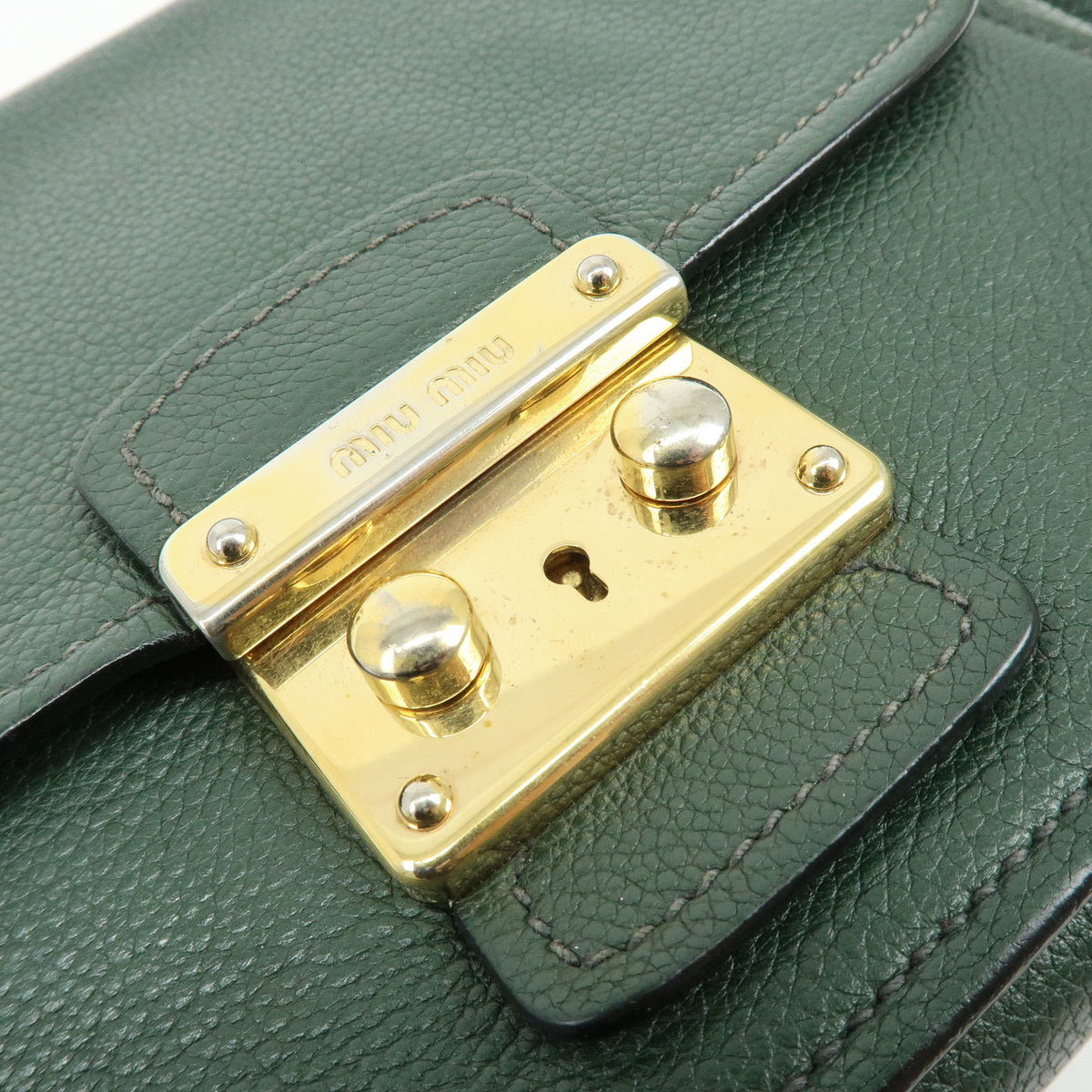 MIU MIU Madras Leather Shoulder Bag Dark Green RT0638