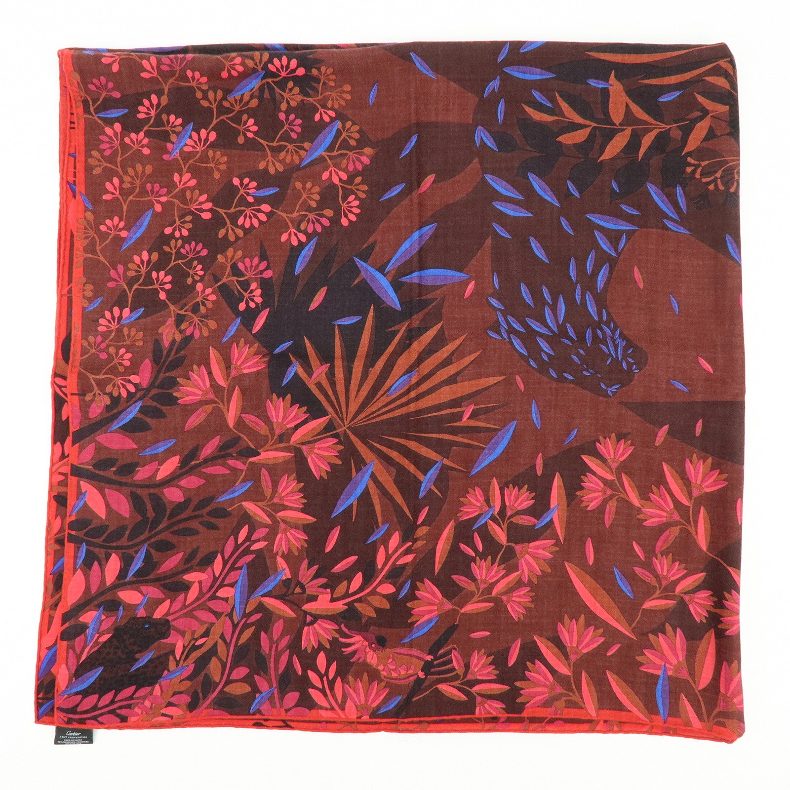 Cartier Cashmere Silk Scarf Stole Brown Purple Blue Black Coral