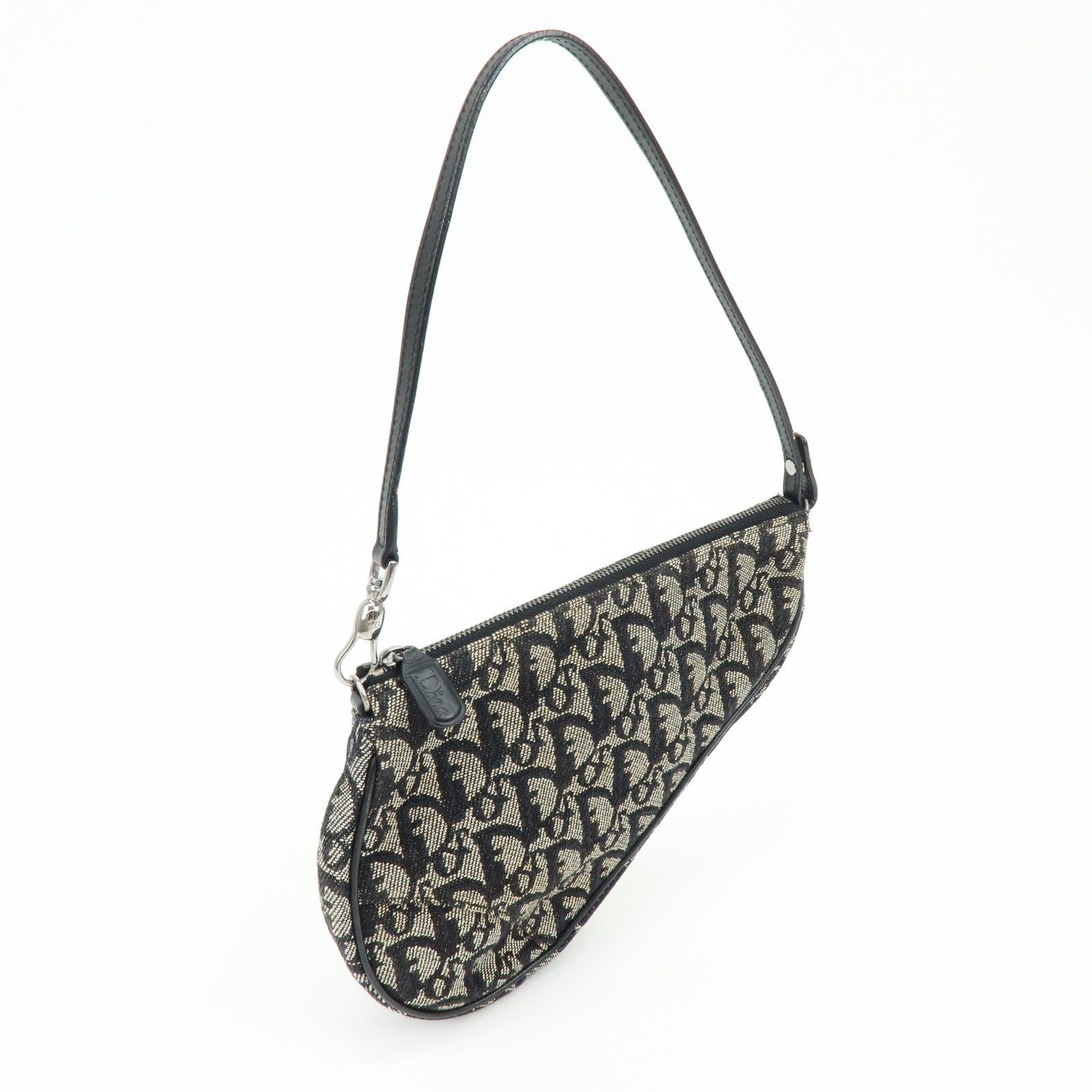 Christian Dior Trotter Jacquard Leather Saddle Bag Pouch Black