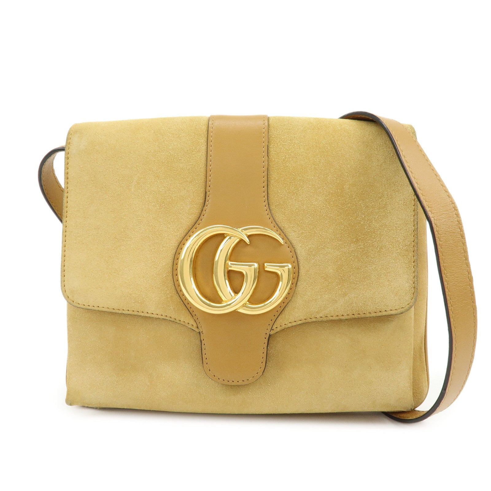 GUCCI Arli Double G Suede Leather Shoulder Crossbody Bag Beige Brown