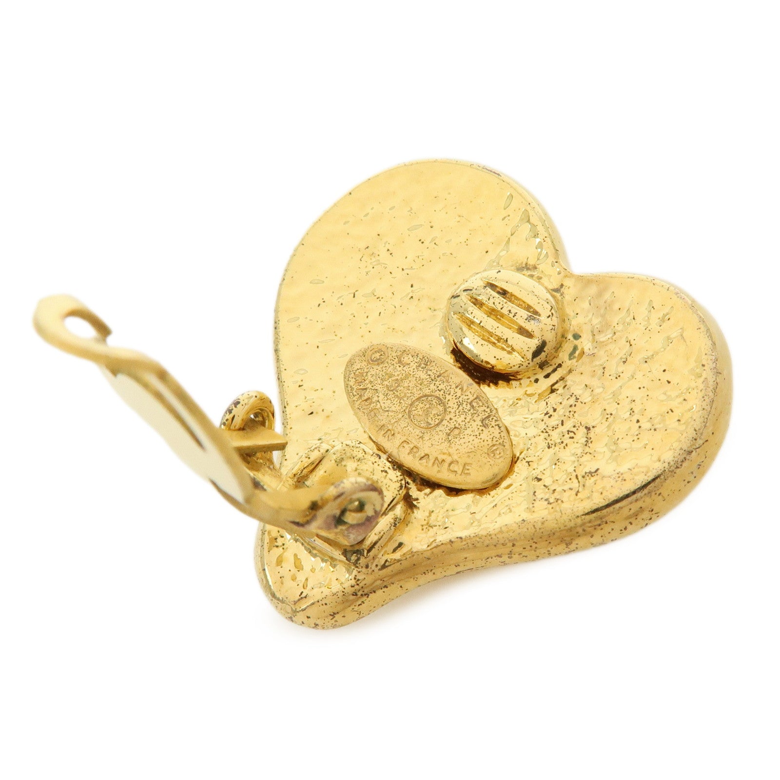 CHANEL COCO Mark Gold Plated Heart Clip on Earrings Gold