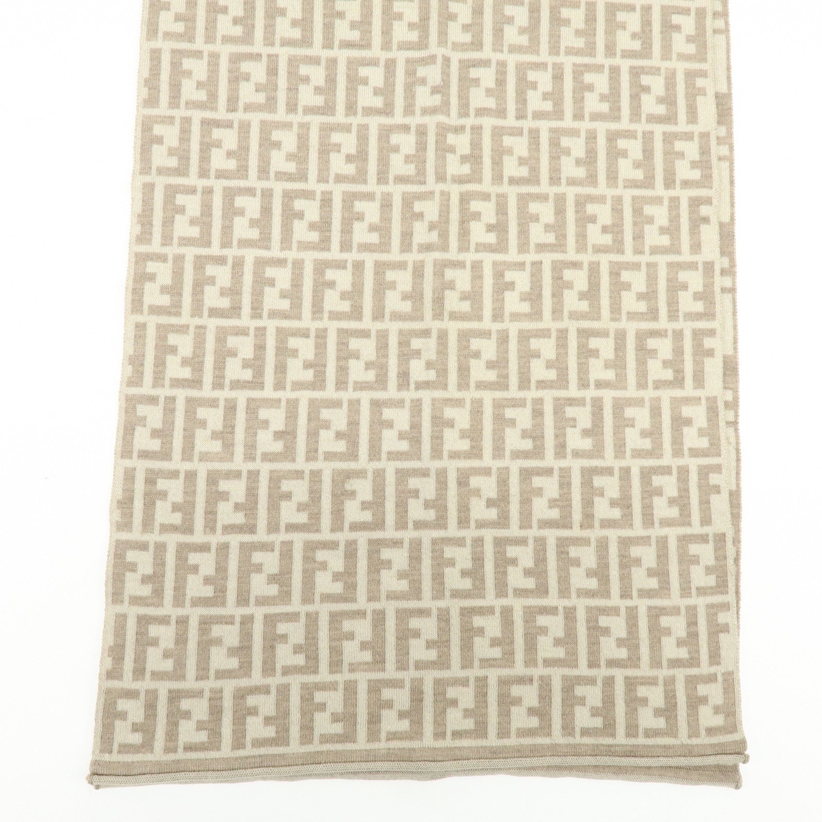 FENDI Zucca FF Logo Wool100% Scarf Stole Beige Ivory