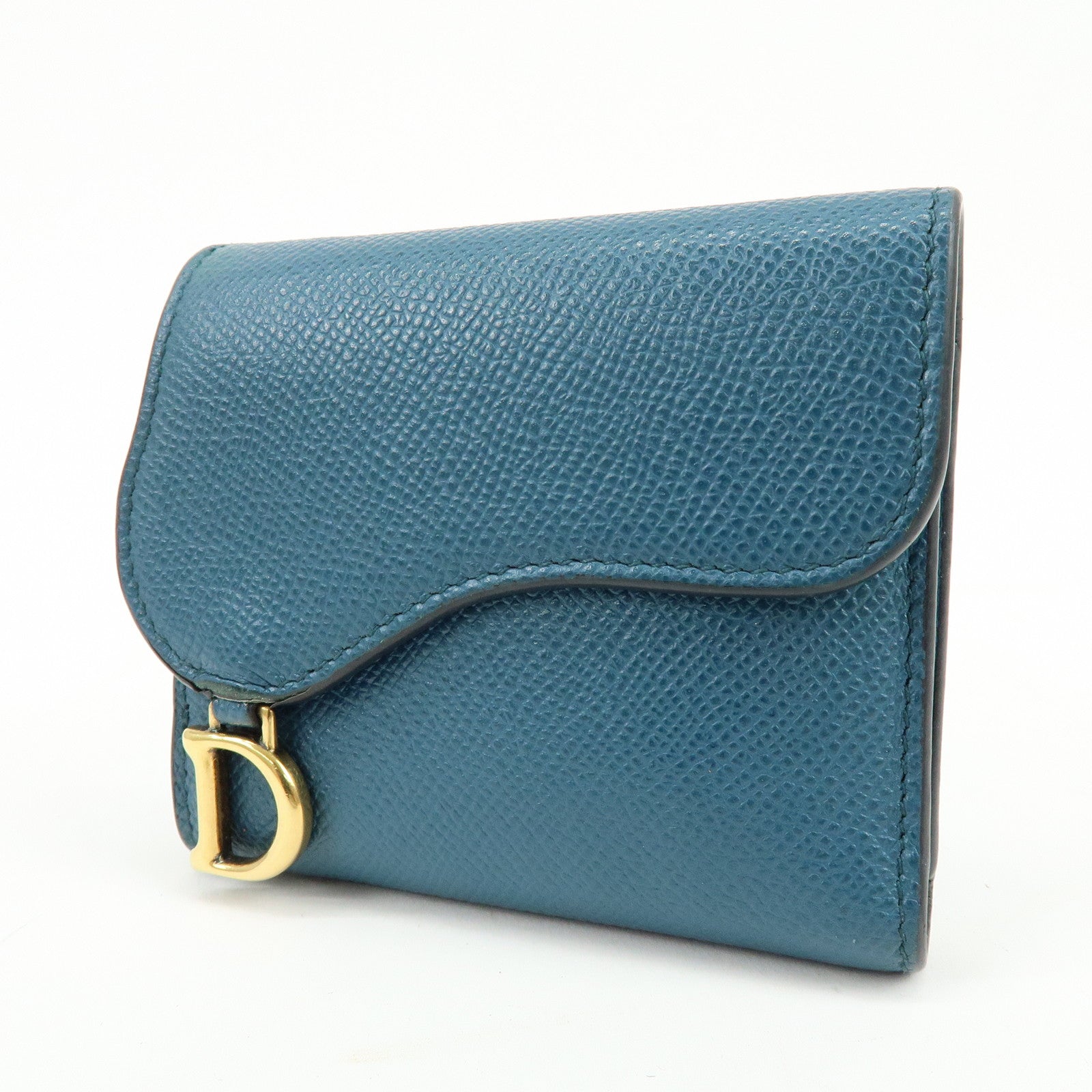 Christian Dior Saddle Leather Tri-Fold Compact Wallet Blue