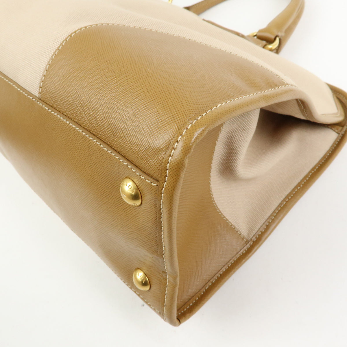 PRADA Triangle Logo Canapa City Canvas Saffiano Leather 2Way Bag Beige