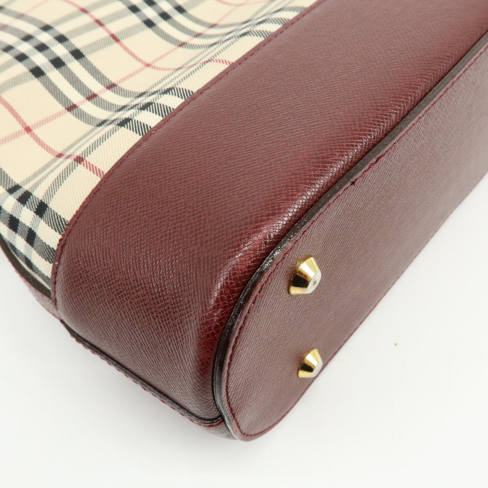 BURBERRY Nova Plaid Canvas Leather Shoulder Bag Hand Bag Beige Bordeaux