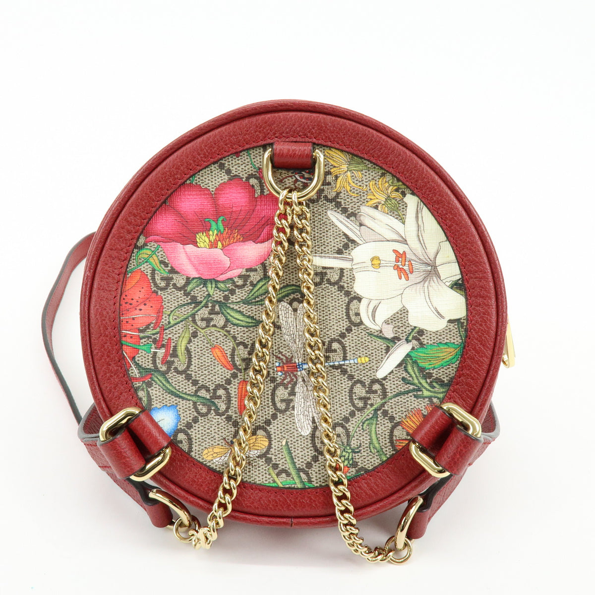 GUCCI Ophidia Sherry Flora GG Supreme Leather Backpack Red Beige 598661
