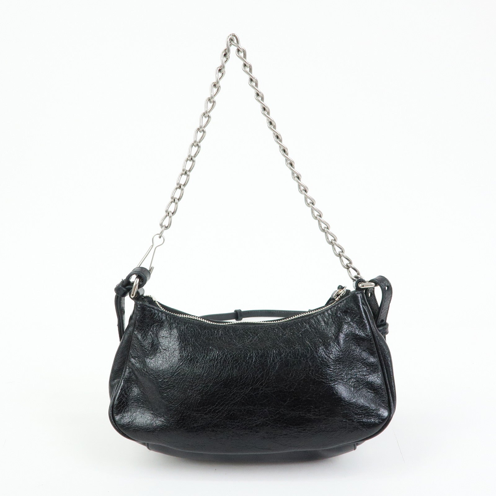 BALENCIAGA Le Cagole Mini Leather Chain Shoulder Bag Black 695814