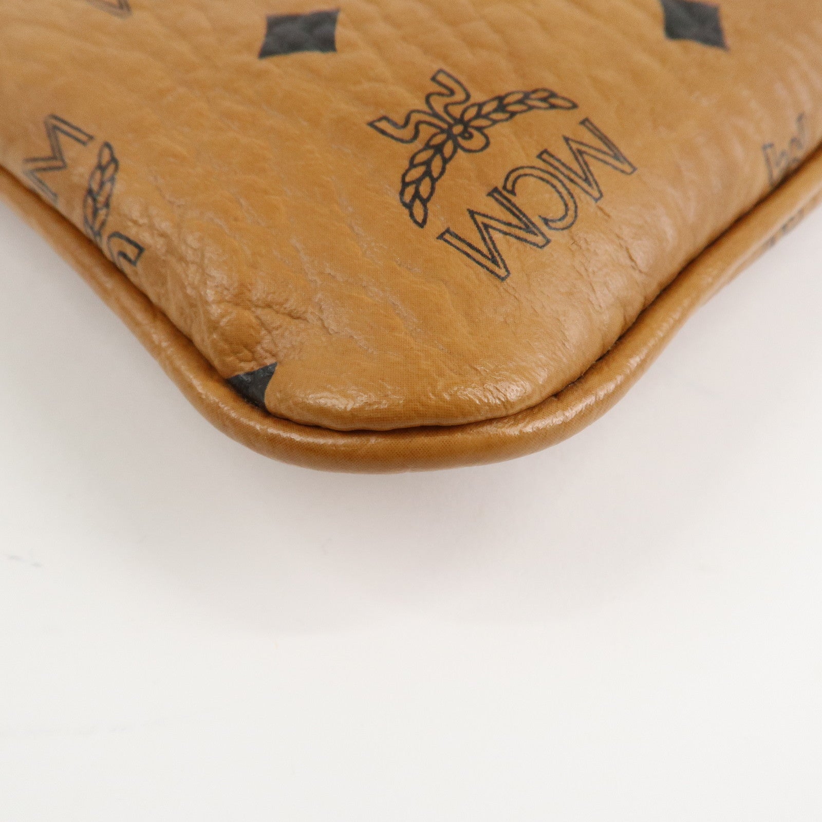 MCM Visetos Leather Shoulder Bag Clutch Bag Hand Bag Brown Used