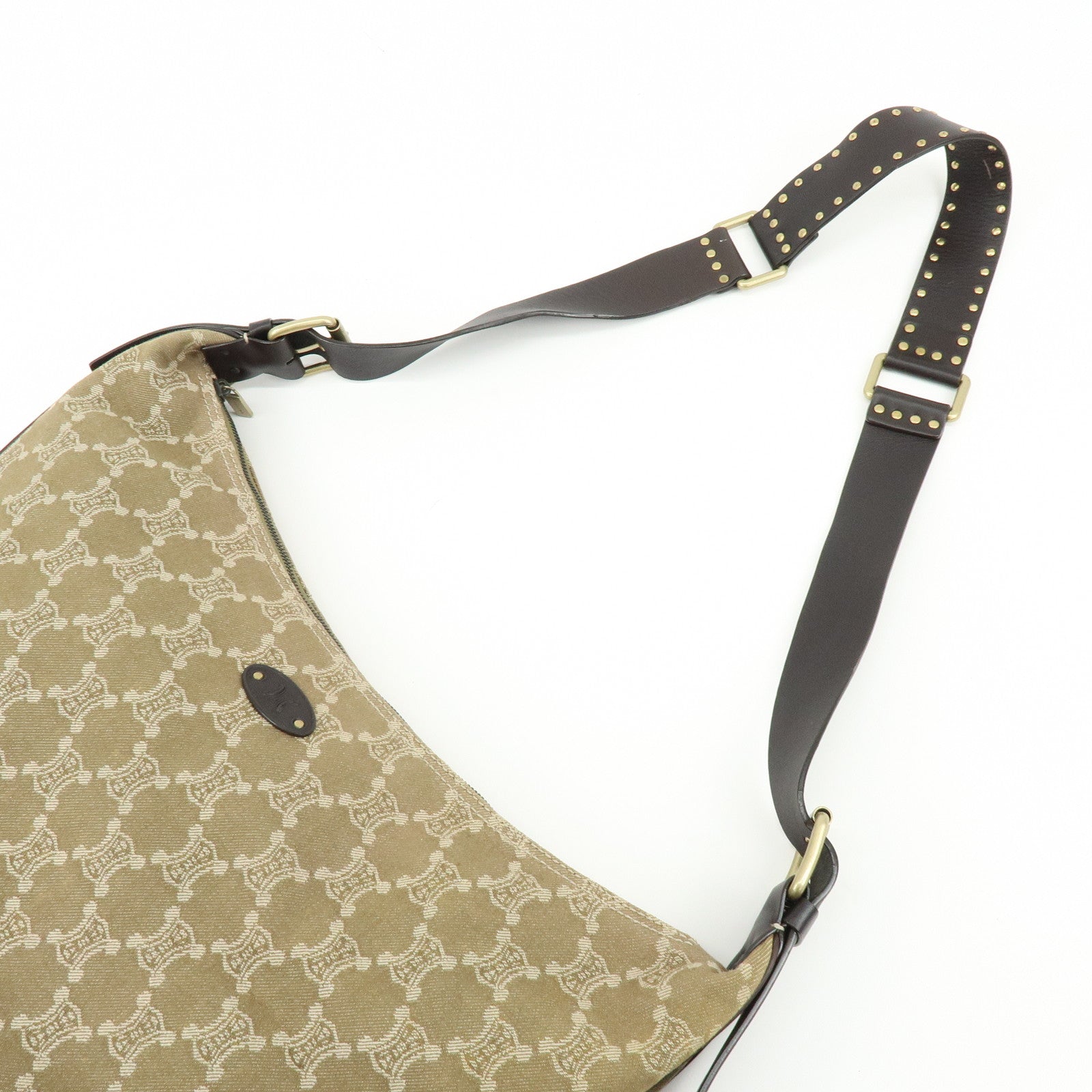 CELINE Macadam Canvas Leather Shoulder Bag Crossbody Bag Beige
