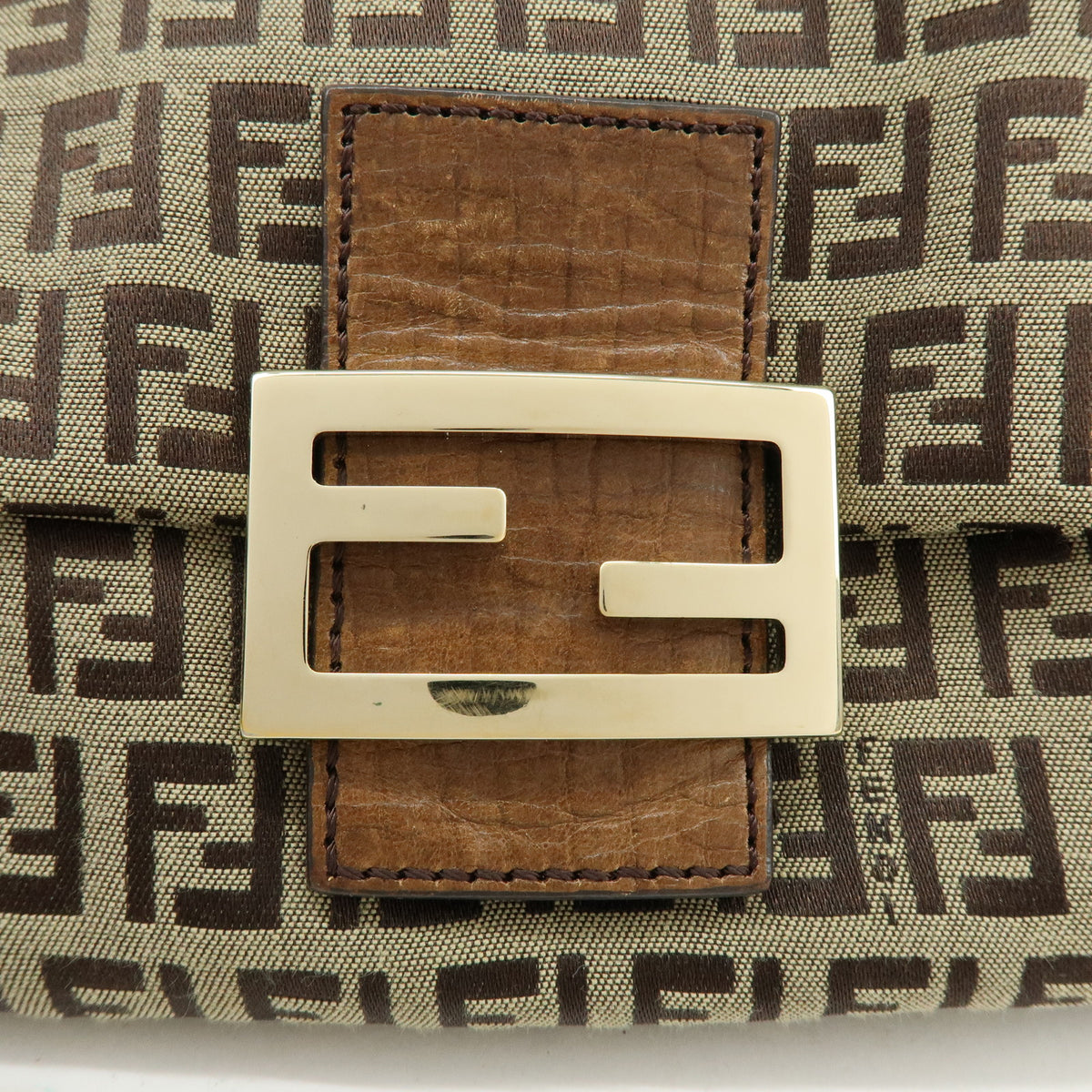 FENDI Mini Mamma Baguette Zucchino Canvas Leather Shoulder Bag 8BR180