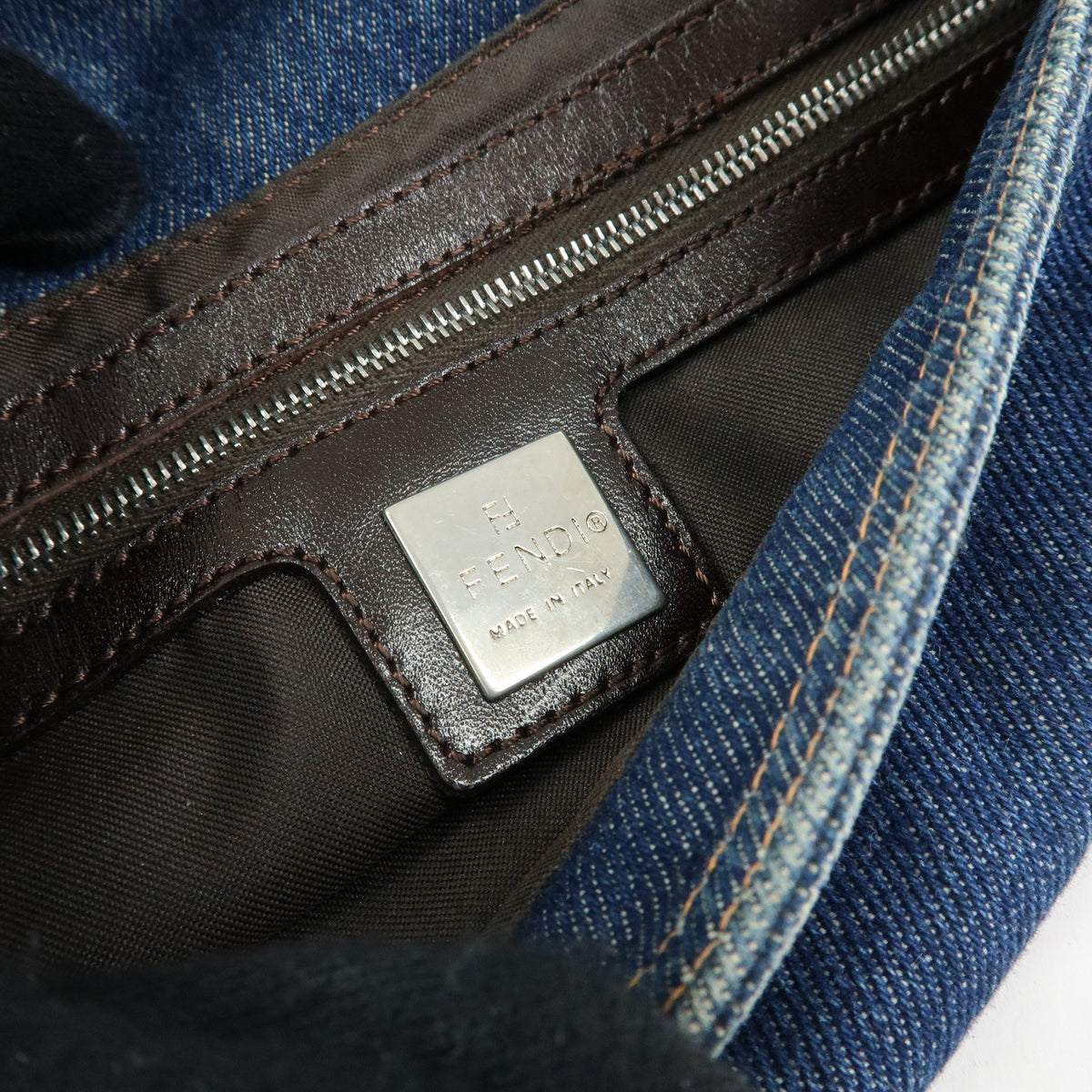FENDI Mamma Baguette Denim Leather Shoulder Bag Blue 26424
