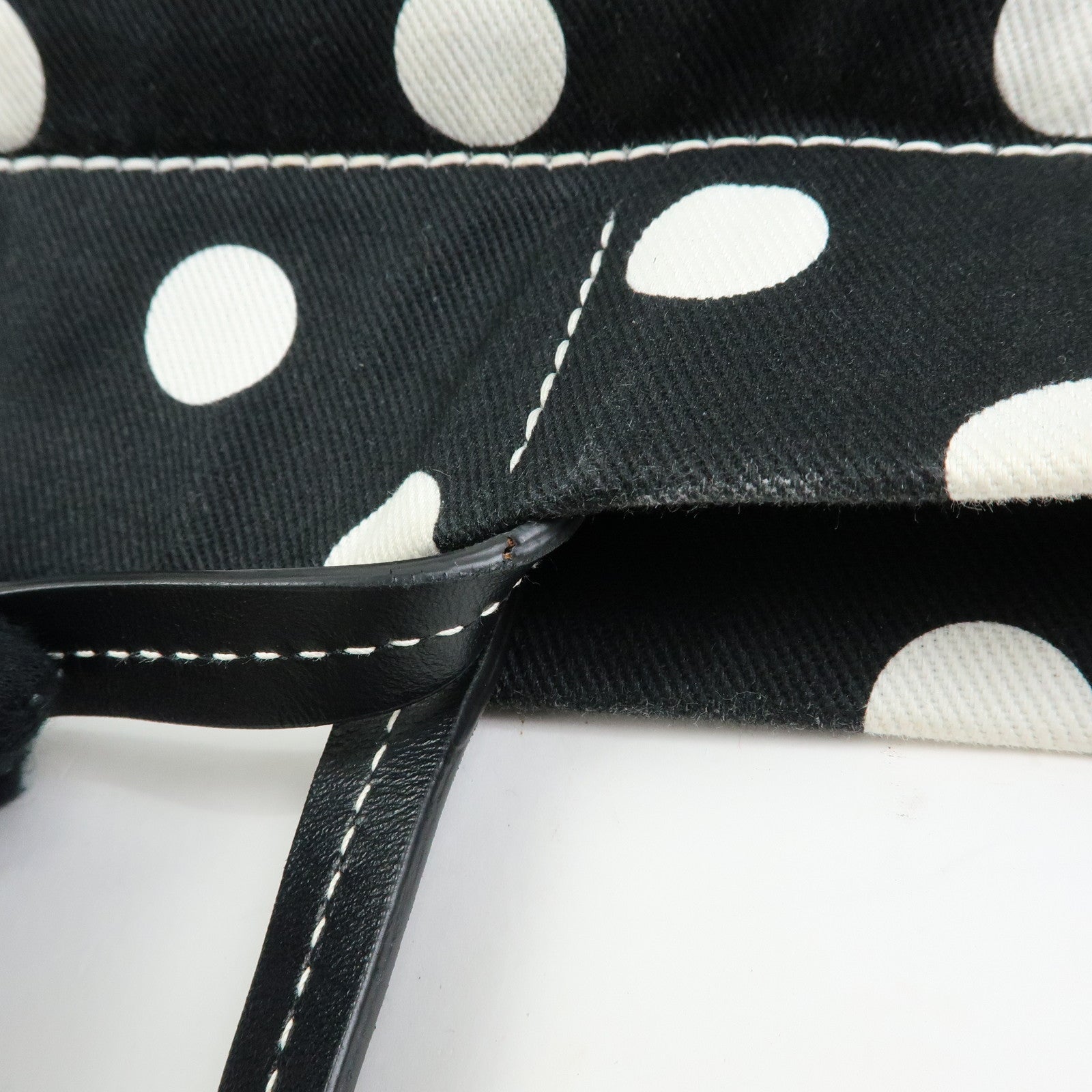 MIU MIU Logo Canvas Leather Polka Dots Tote Shoulder Bag Black 5BG234