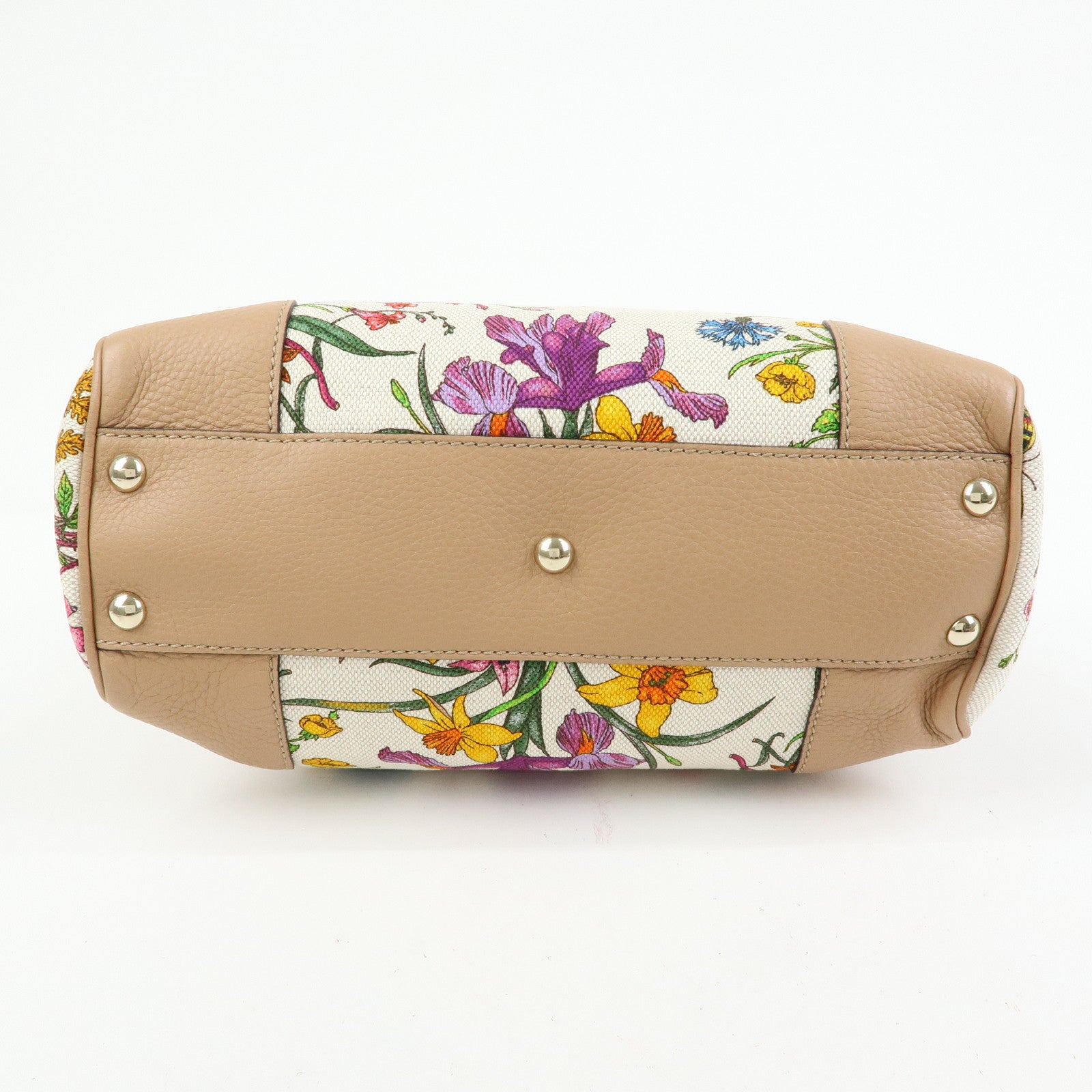 GUCCI Bamboo Flora Canvas Leather 2Way Bag Japan Limited Ivory 336032