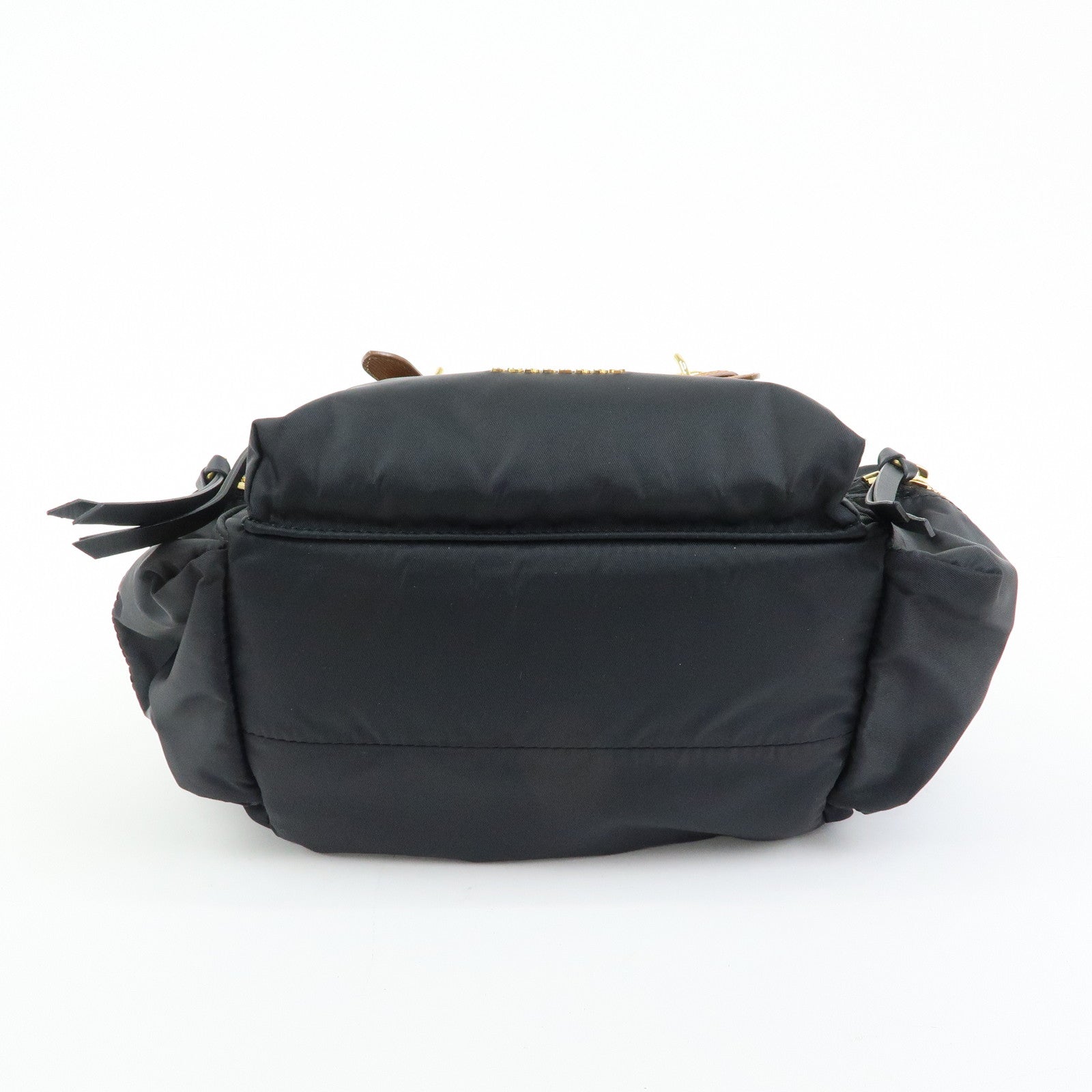 BURBERRY Nylon Leather Backpack Rucksack Gold Chain Black
