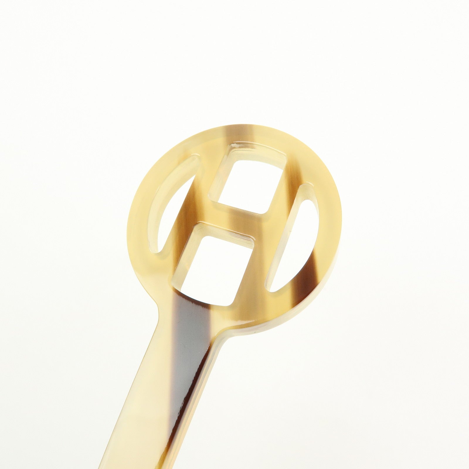 Hermes Rocaille Buffalo Horn Hair Stick Pin H Logo Beige Brown