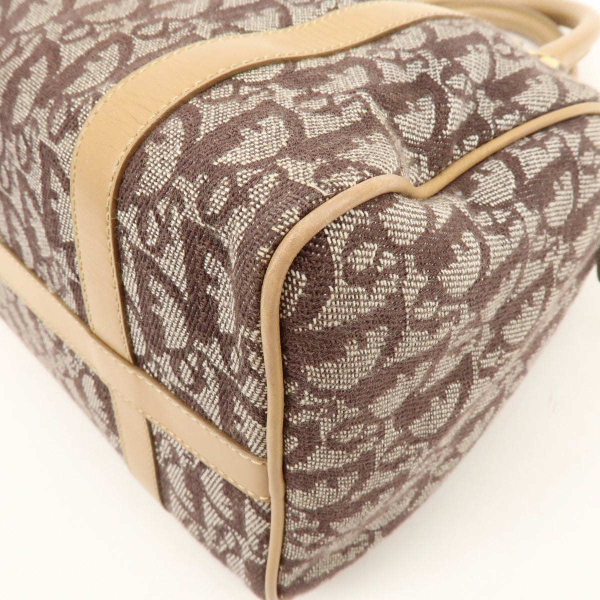 Christian Dior Trotter Jacquard Canvas Leather Boston Bag Brown Beige