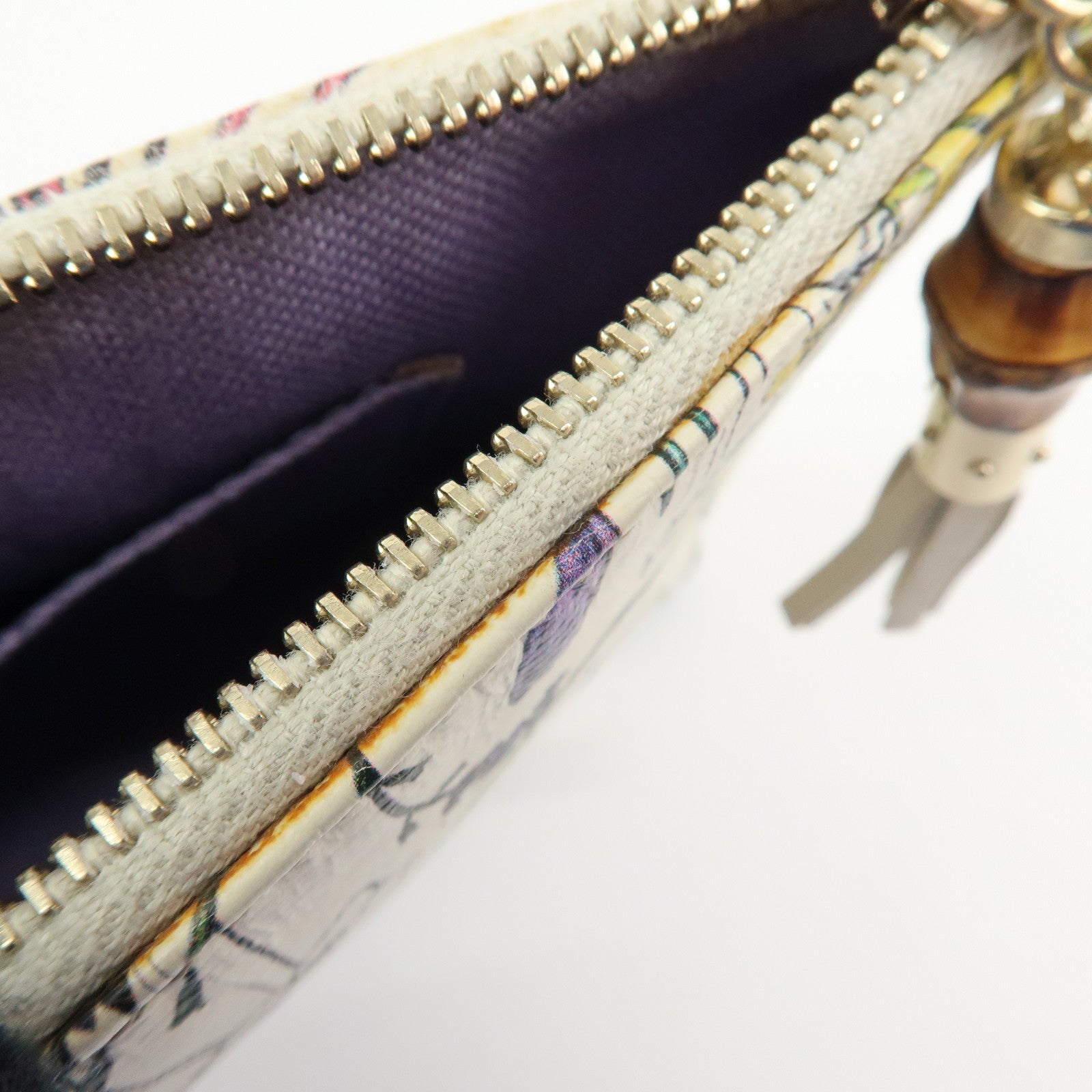 GUCCI Flora Bamboo Leather Cosmetic Accessory Pouch Ivory 338815