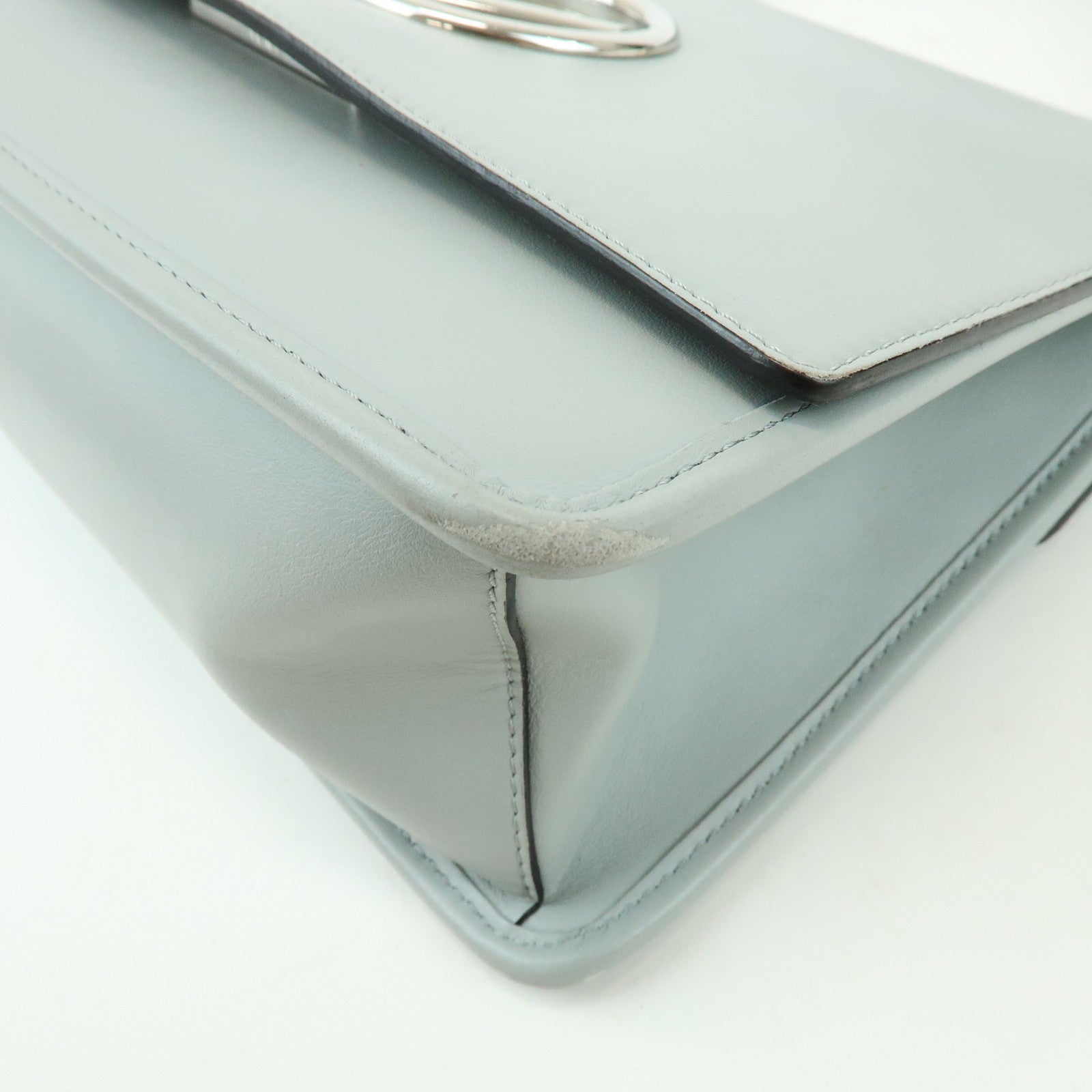 FENDI KAN I Leather 2Way Bag Shoulder Bag Hand Bag Gray