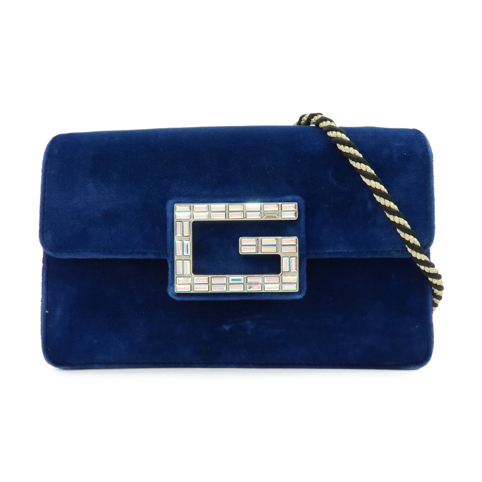 GUCCI Broadway Velvet Shoulder Bag Crossbody Bag Bijou Logo Navy 544242